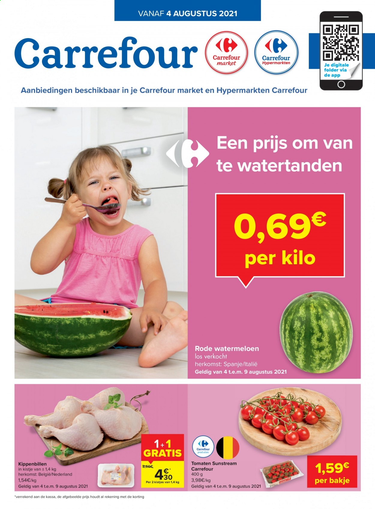 thumbnail - Carrefour-aanbieding - 04/08/2021 - 09/08/2021 -  producten in de aanbieding - watermeloen. Pagina 1.