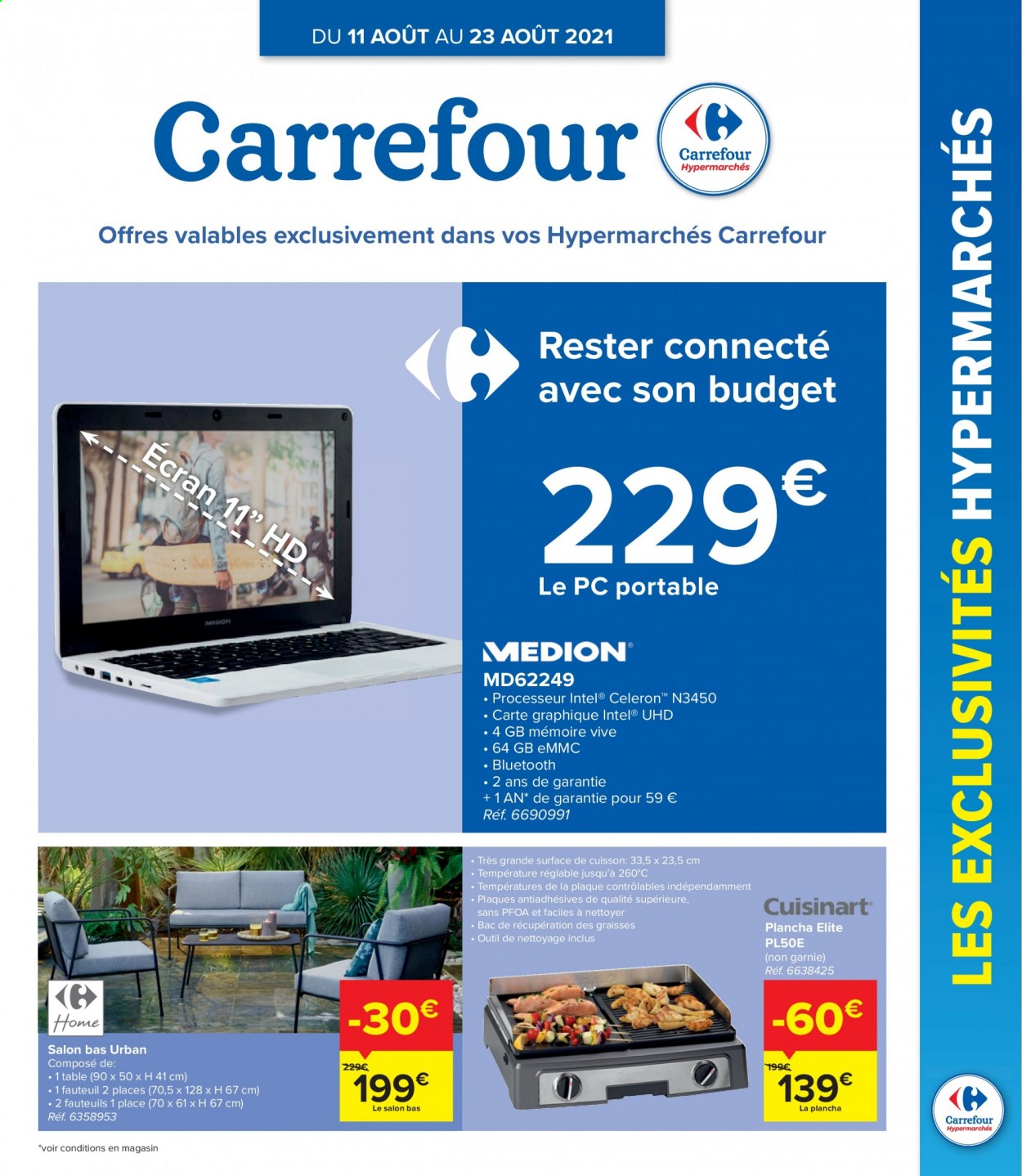 thumbnail - Catalogue Carrefour hypermarkt - 11/08/2021 - 23/08/2021 - Produits soldés - pc portable, table, fauteuil, plancha. Page 1.