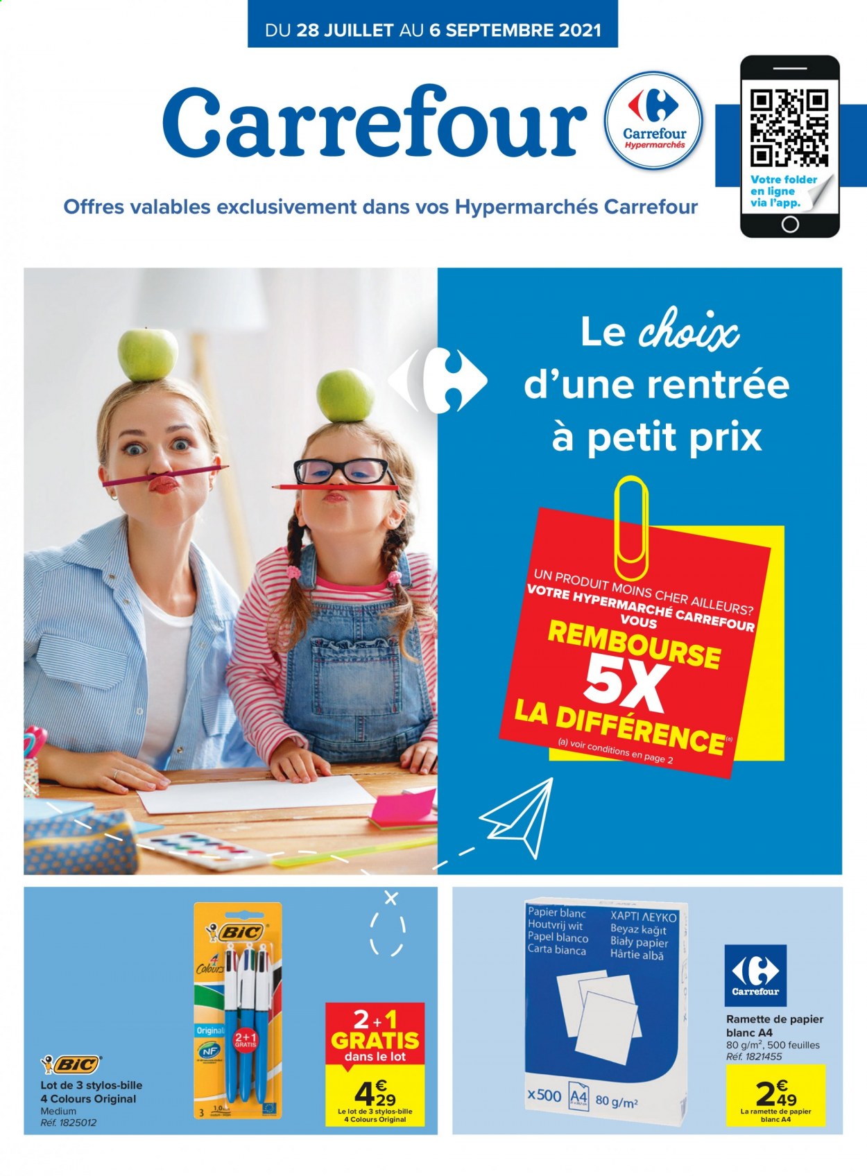 thumbnail - Catalogue Carrefour hypermarkt - 28/07/2021 - 06/09/2021 - Produits soldés - BIC, stylo, ramette de papier. Page 1.