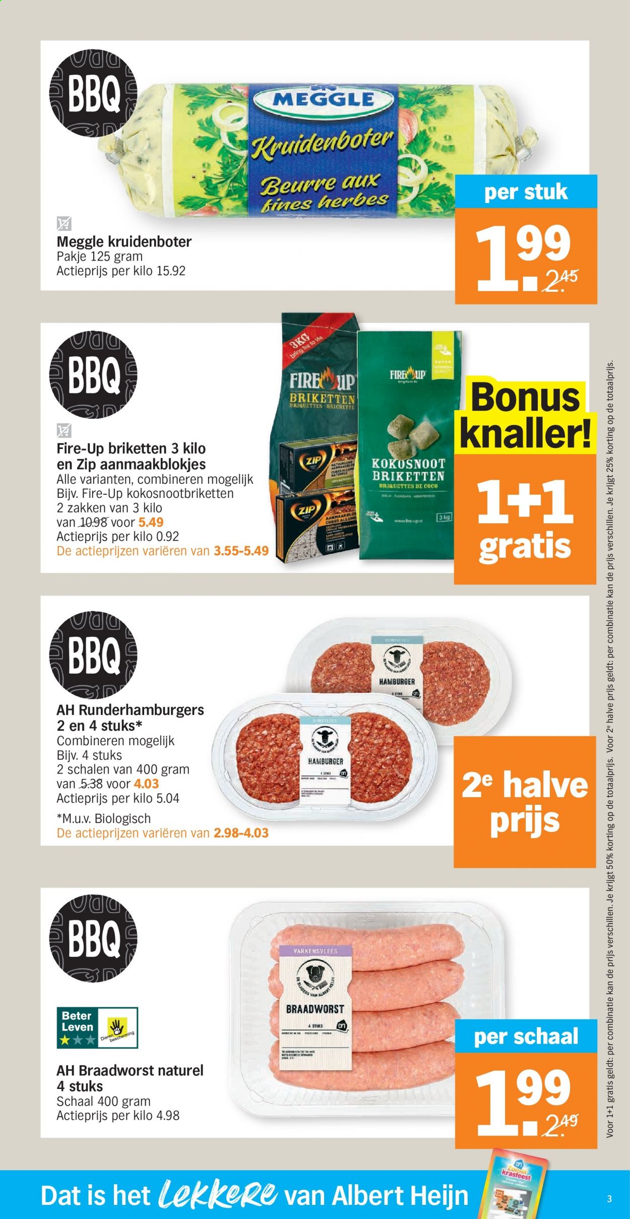 thumbnail - Albert Heijn-aanbieding - 16/08/2021 - 22/08/2021 -  producten in de aanbieding - varkensvlees, kokosnoot, braadworst, kruidenboter, BBQ. Pagina 3.