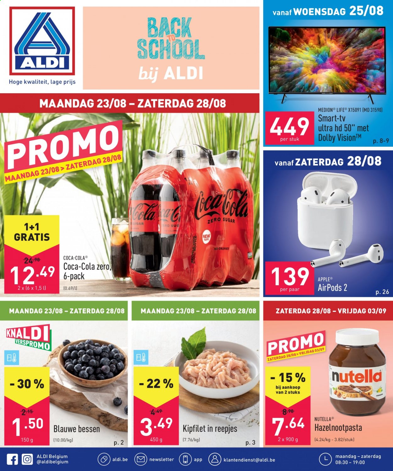 thumbnail - ALDI-aanbieding - 23/08/2021 - 28/08/2021 -  producten in de aanbieding - bessen, kipfilet, Nutella, Coca-Cola. Pagina 1.