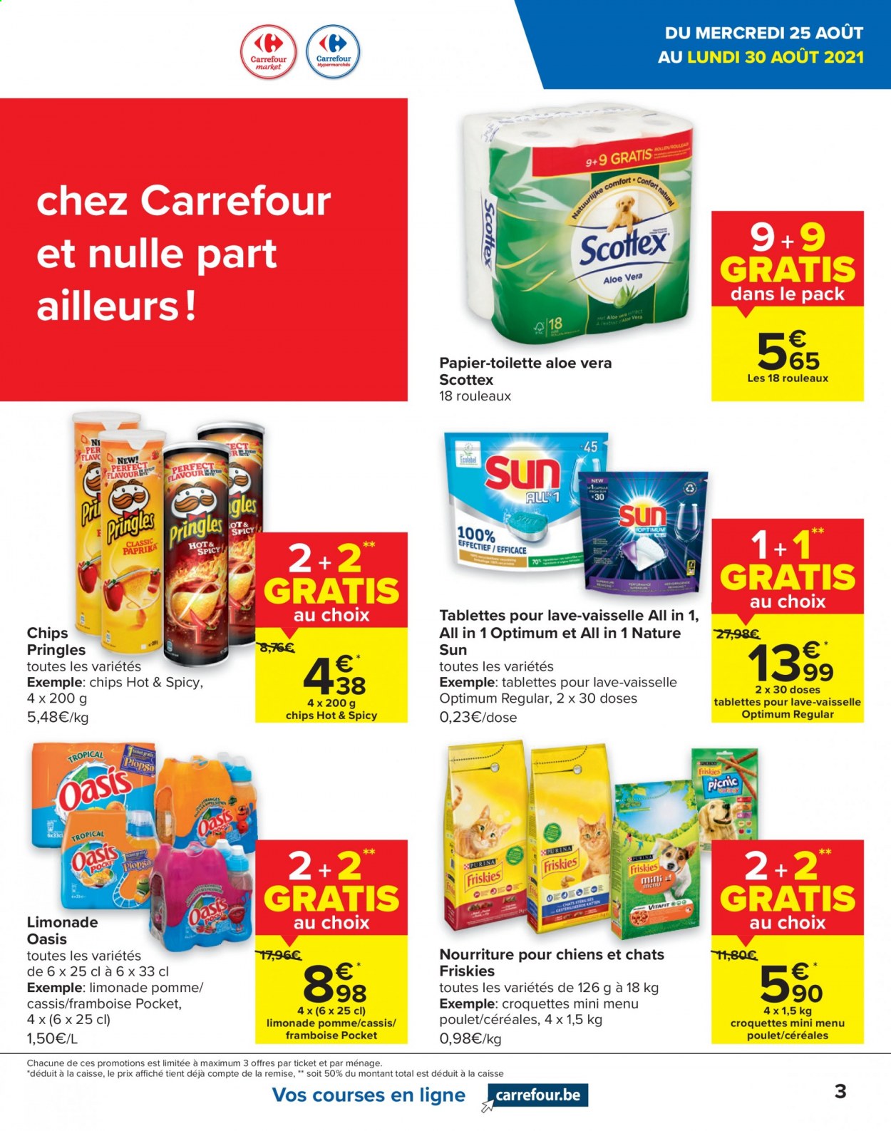 thumbnail - Catalogue Carrefour - 25/08/2021 - 06/09/2021 - Produits soldés - pommes, Oasis, croquettes, chips, Pringles, céréales, limonade, Friskies. Page 3.