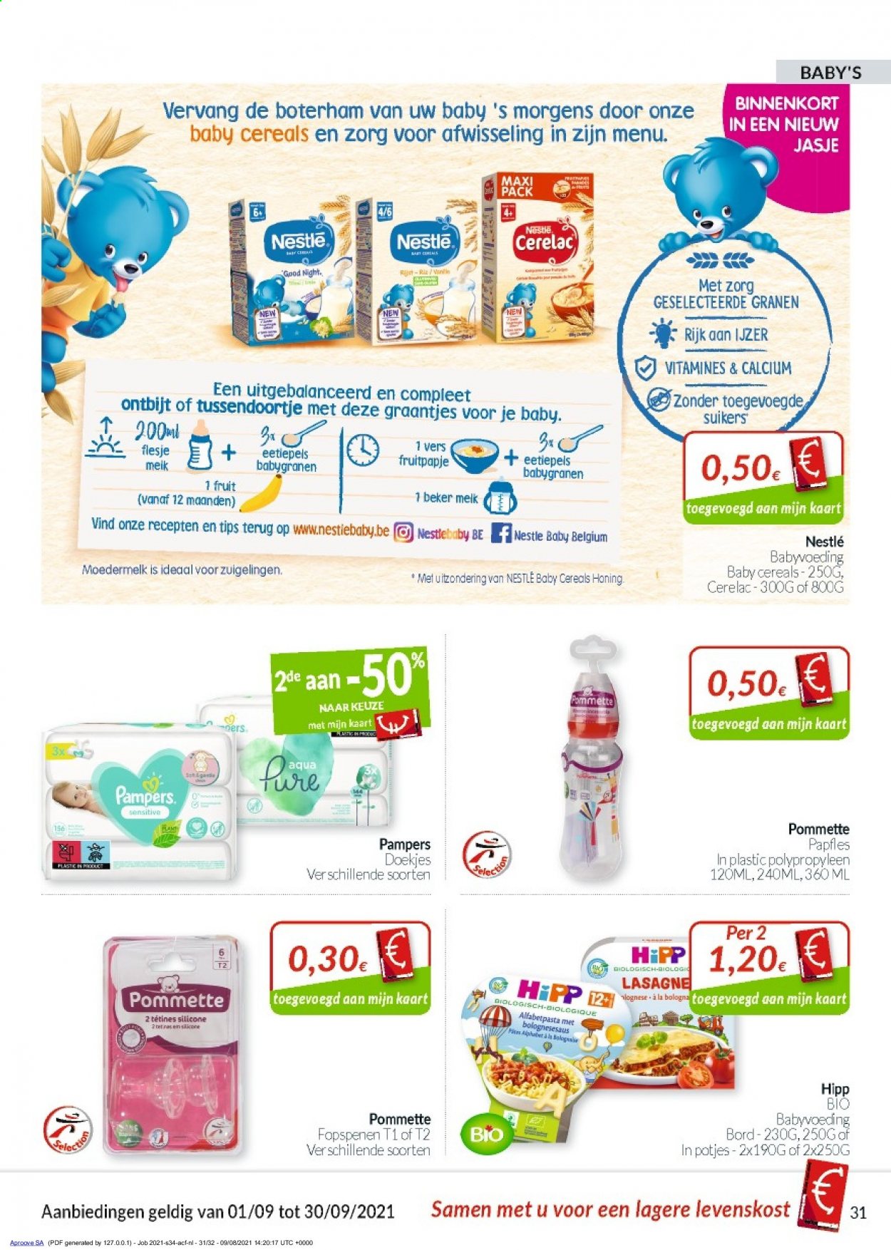 thumbnail - Intermarché-aanbieding - 01/09/2021 - 30/09/2021 -  producten in de aanbieding - lasagne, melk, Nestlé, rijst, HiPP, Pampers, Calcium, vitamine. Pagina 31.
