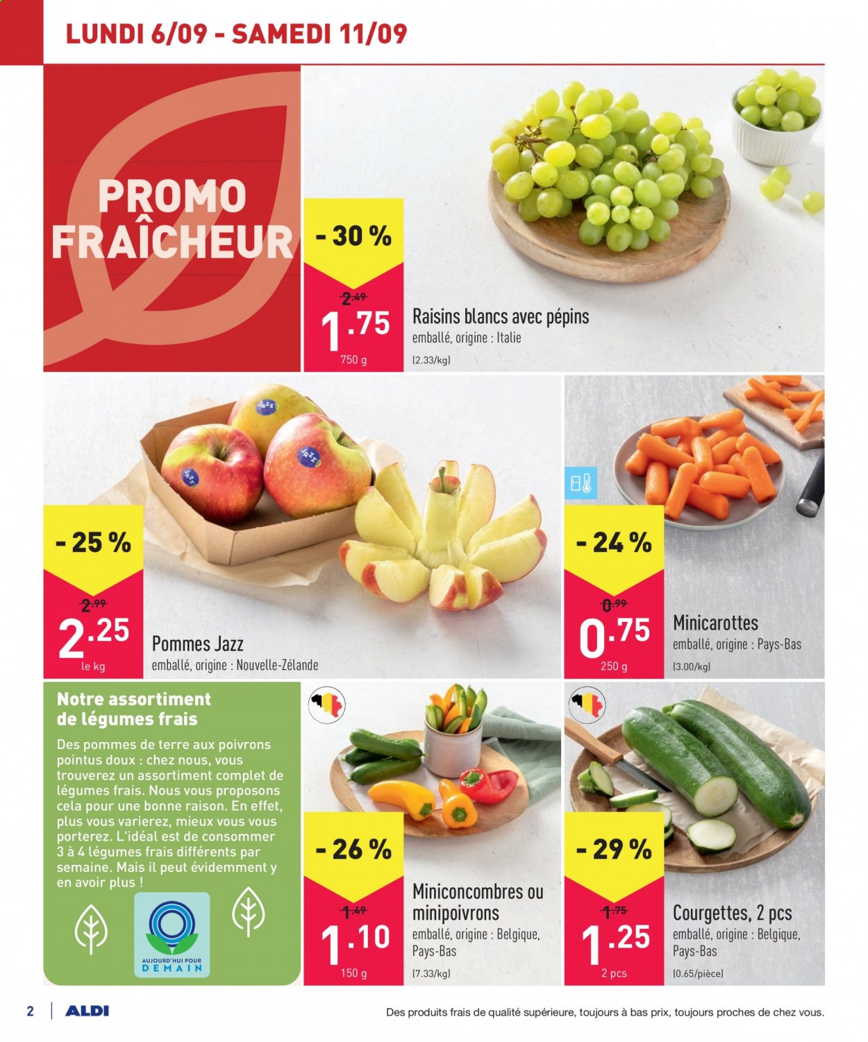 thumbnail - Catalogue ALDI - 06/09/2021 - 17/09/2021 - Produits soldés - courgette, pommes de terre, raisins. Page 2.