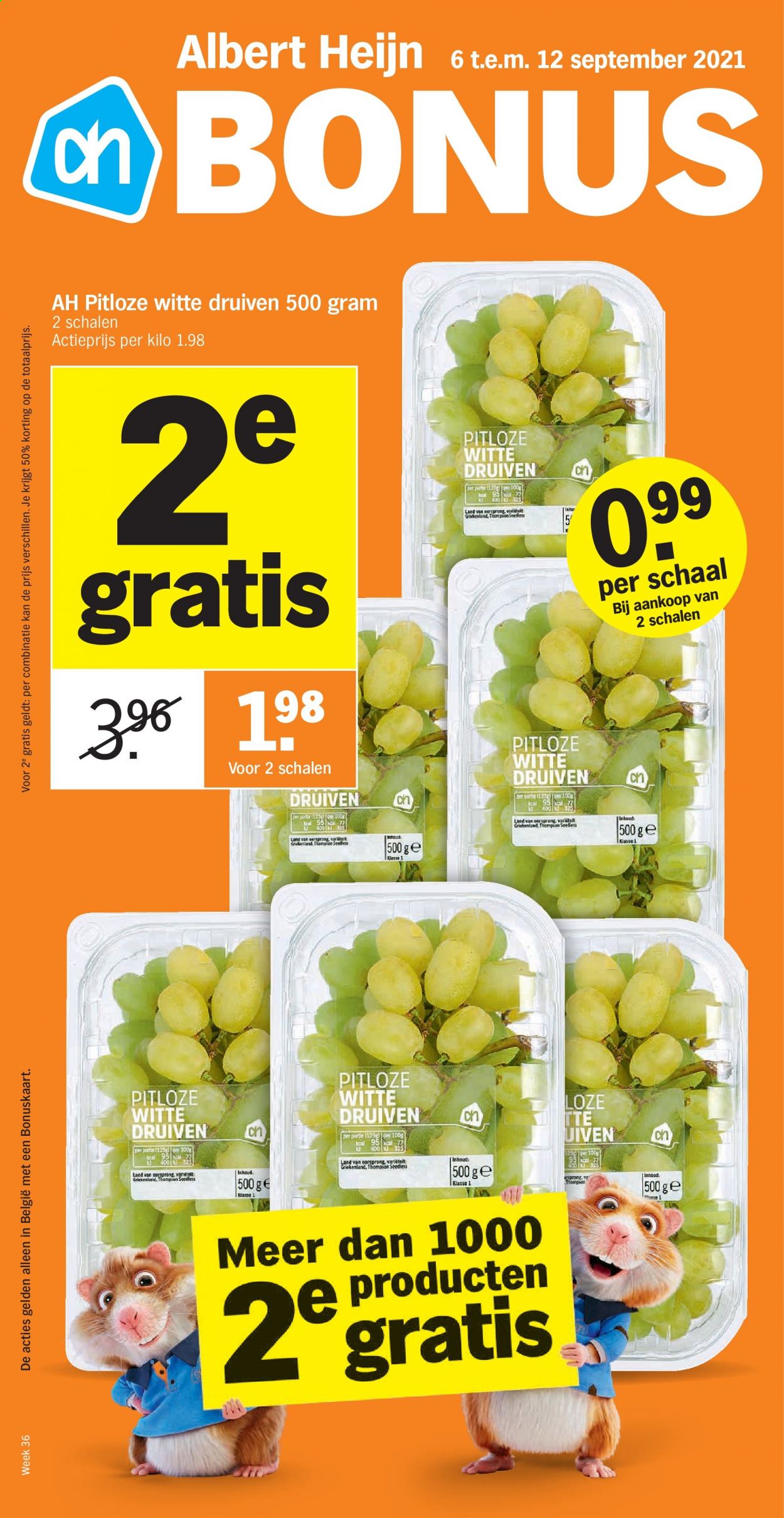 thumbnail - Albert Heijn-aanbieding - 06/09/2021 - 12/09/2021 -  producten in de aanbieding - druiven. Pagina 1.