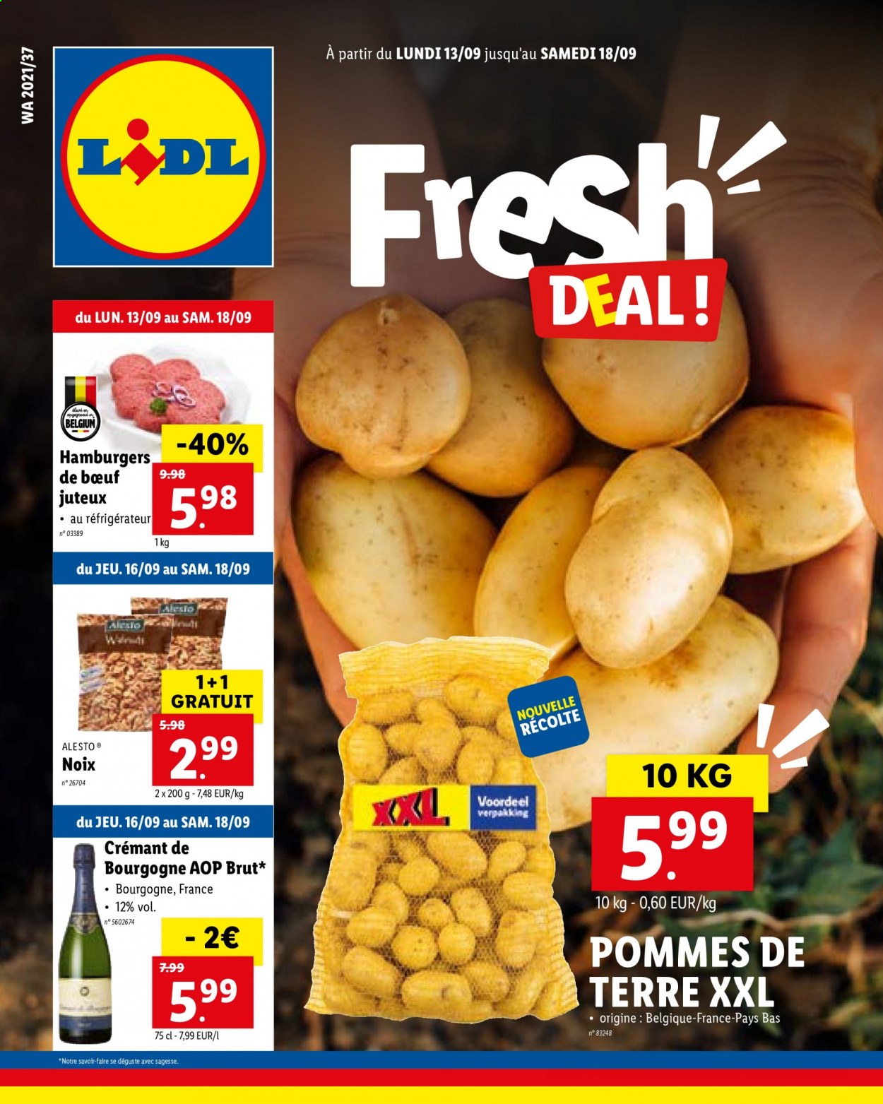 thumbnail - Catalogue Lidl - 13/09/2021 - 18/09/2021 - Produits soldés - pommes de terre, Crémant de Bourgogne. Page 1.