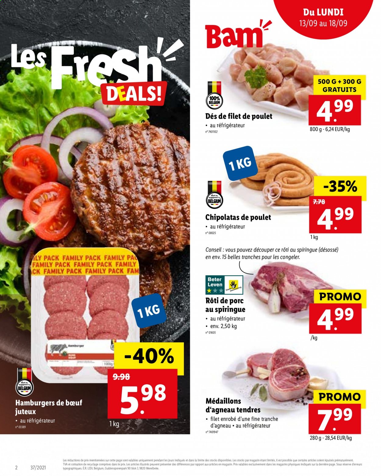 thumbnail - Catalogue Lidl - 13/09/2021 - 18/09/2021 - Produits soldés - rôti de porc, viande de porc, filet de poulet, viande de poulet, chipolata. Page 2.