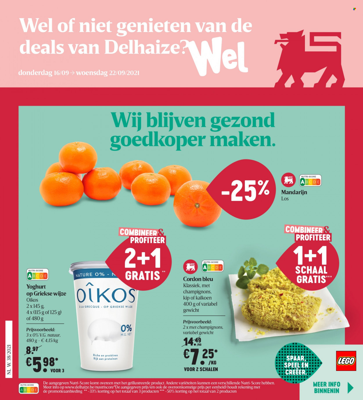 thumbnail - Delhaize-aanbieding - 16/09/2021 - 22/09/2021 -  producten in de aanbieding - champignons, mandarijn, Cordon Bleu, yoghurt. Pagina 1.