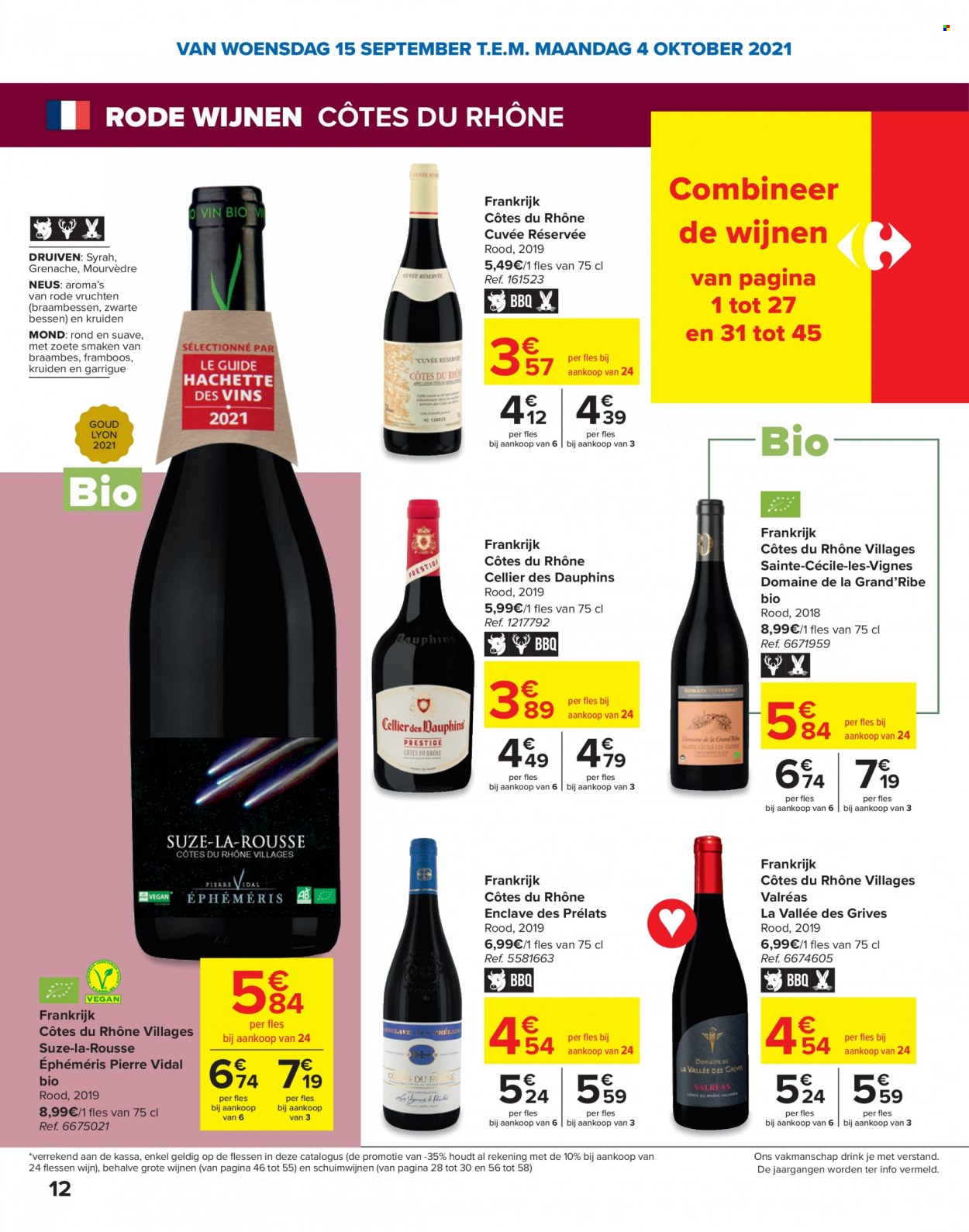 thumbnail - Carrefour-aanbieding - 15/09/2021 - 04/10/2021 -  producten in de aanbieding - bessen, druiven, rode vruchten, BBQ, wijn, Côtes du Rhône. Pagina 12.