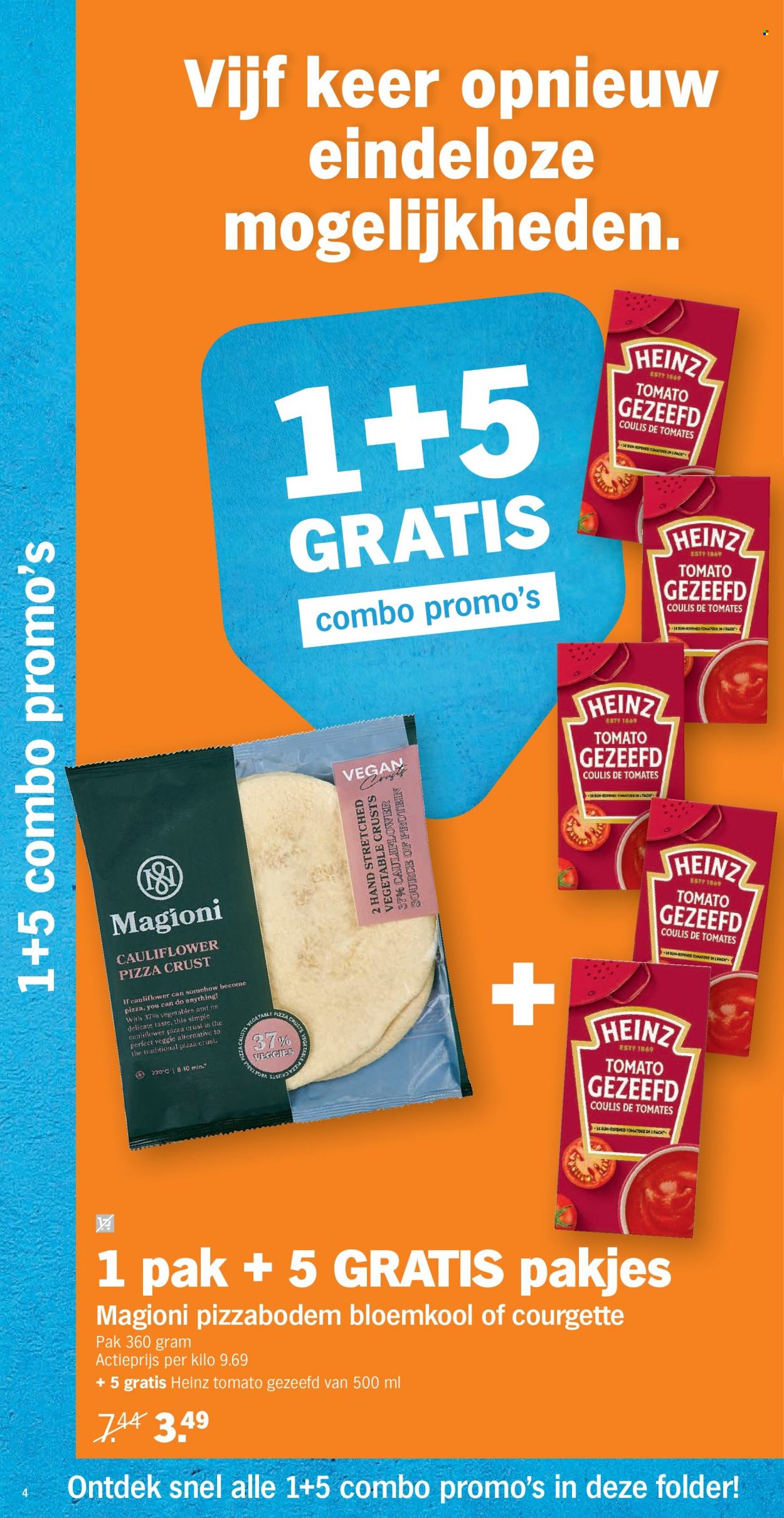 thumbnail - Albert Heijn-aanbieding - 20/09/2021 - 26/09/2021 -  producten in de aanbieding - pizzabodem, bloemkool, courgette, pizza, Heinz. Pagina 4.