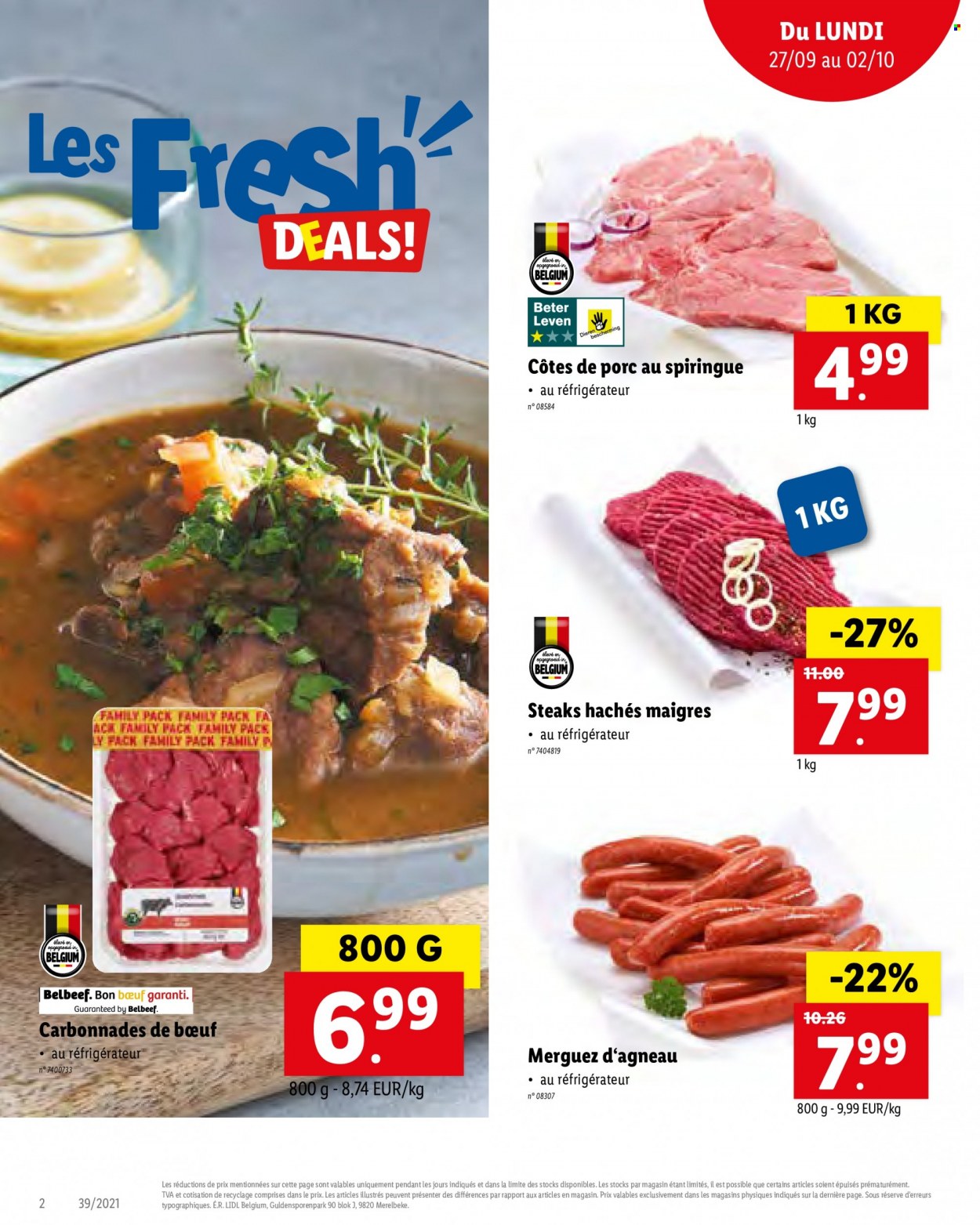 thumbnail - Catalogue Lidl - 27/09/2021 - 02/10/2021 - Produits soldés - côtes de porc, viande de porc, steak haché, viande hachée, merguez. Page 2.