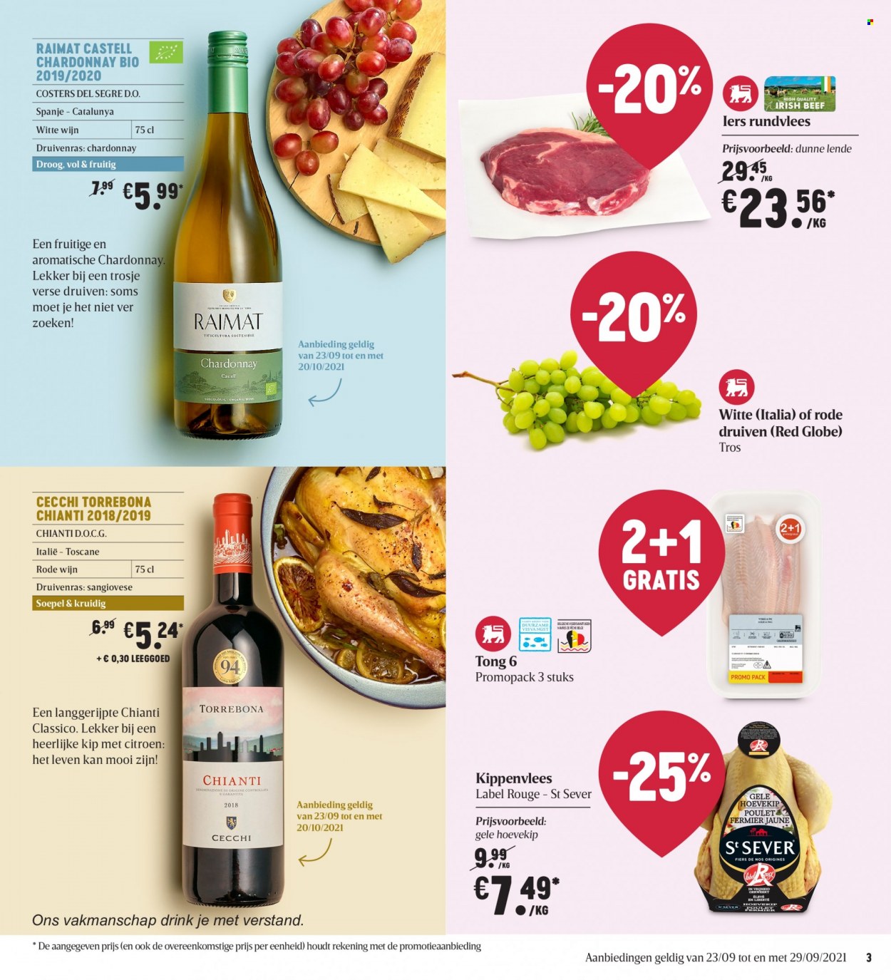 thumbnail - Delhaize-aanbieding - 23/09/2021 - 29/09/2021 -  producten in de aanbieding - citroen, druiven, rundvlees, Chardonnay, Chianti, Moët & Chandon, rode wijn, witte wijn, wijn. Pagina 3.