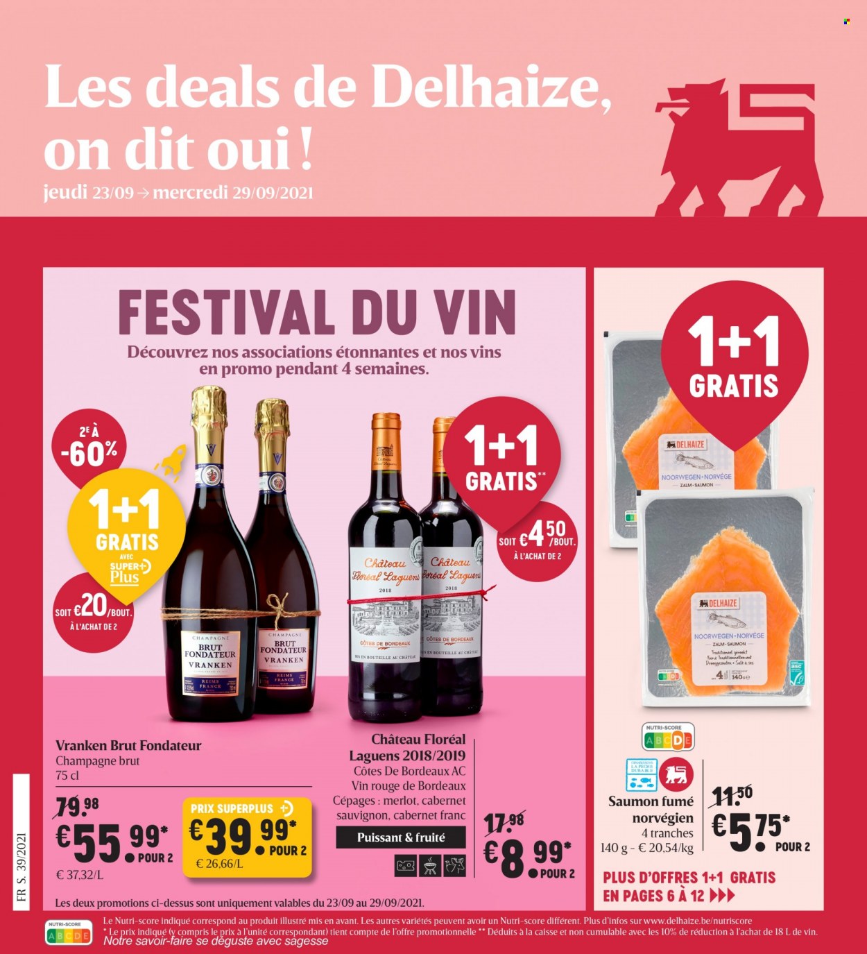 thumbnail - Catalogue Delhaize - 23/09/2021 - 29/09/2021 - Produits soldés - Bordeaux, champagne, alcool, Cabernet Sauvignon. Page 1.