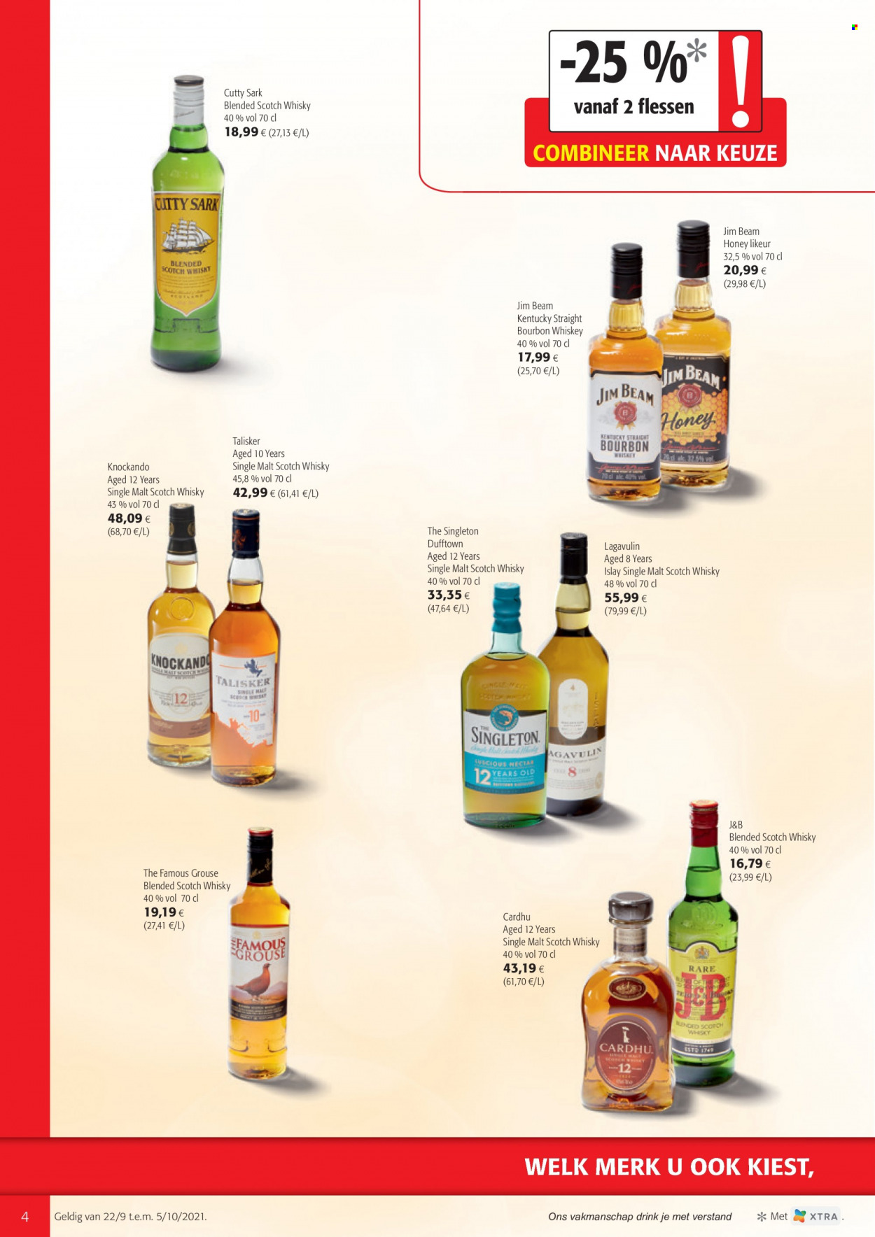 thumbnail - Colruyt-aanbieding - 22/09/2021 - 05/10/2021 -  producten in de aanbieding - blended scotch whisky, Bourbon, Jim Beam, scotch whisky, Single Malt, whiskey, whisky. Pagina 4.