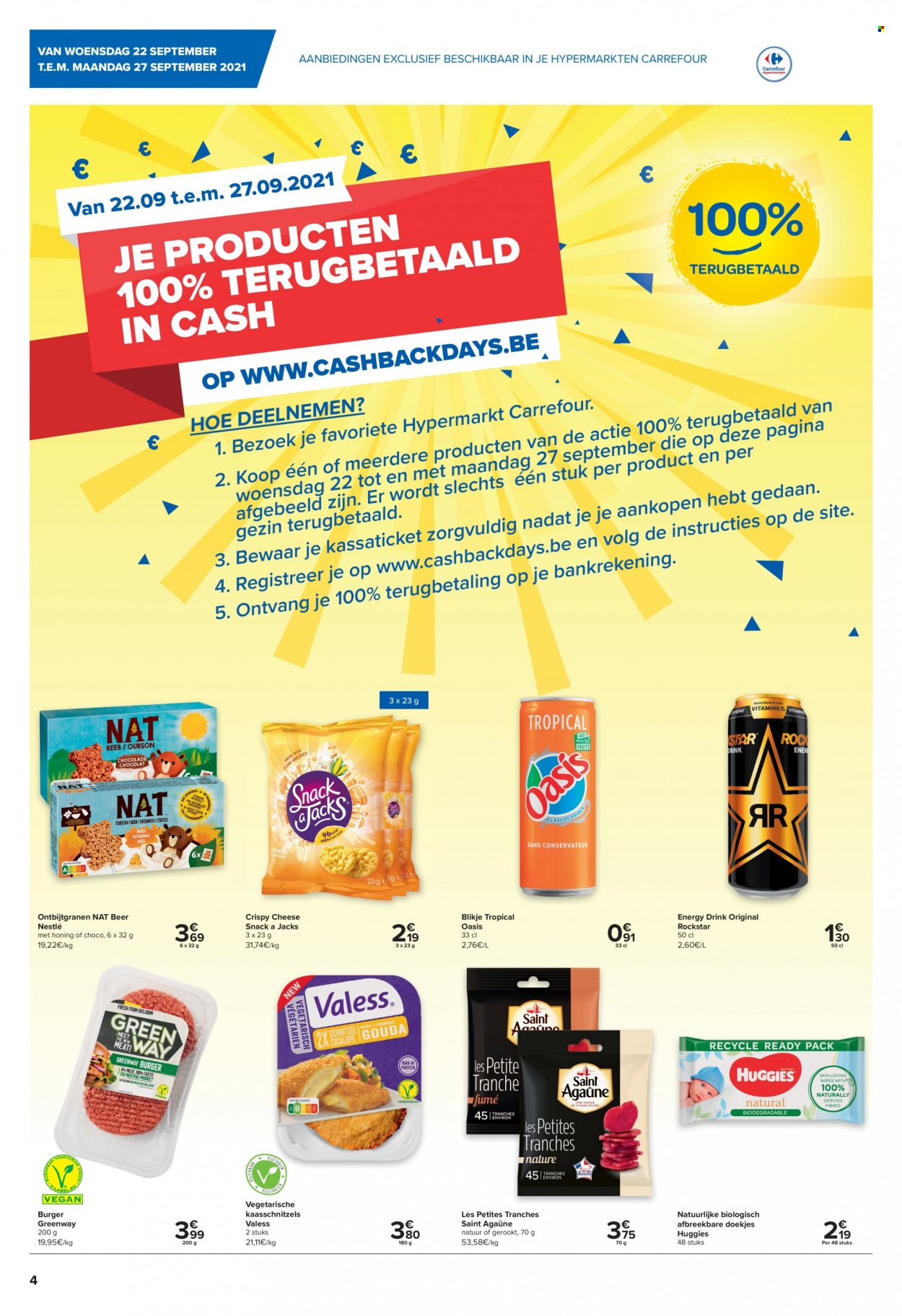 thumbnail - Catalogue Carrefour - 22/09/2021 - 27/09/2021 - Produits soldés - Saint Agaûne, Nestlé, Oasis, boisson énergétique, Huggies. Page 4.