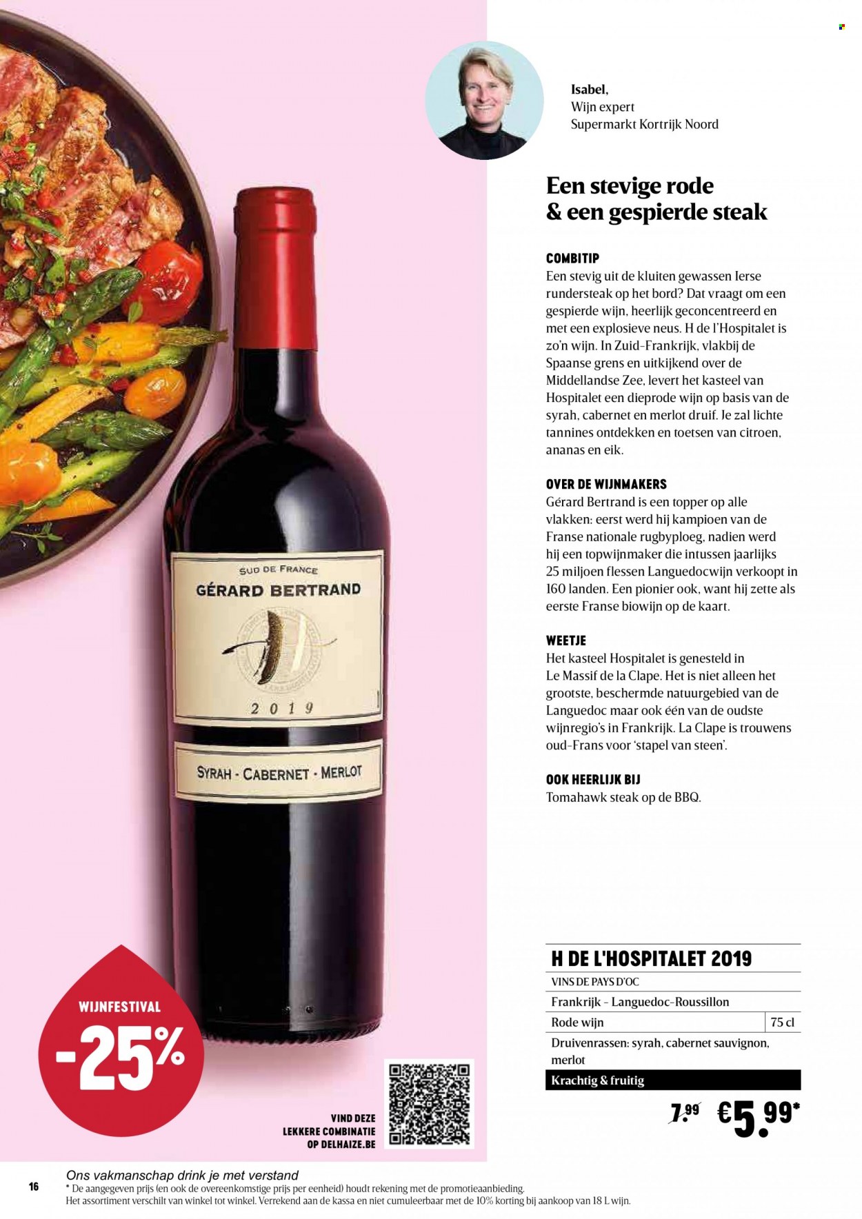 thumbnail - Delhaize-aanbieding - 23/09/2021 - 20/10/2021 -  producten in de aanbieding - steak, citroen, runderriblappe, BBQ, Cabernet Sauvignon, Merlot, rode wijn, wijn. Pagina 16.