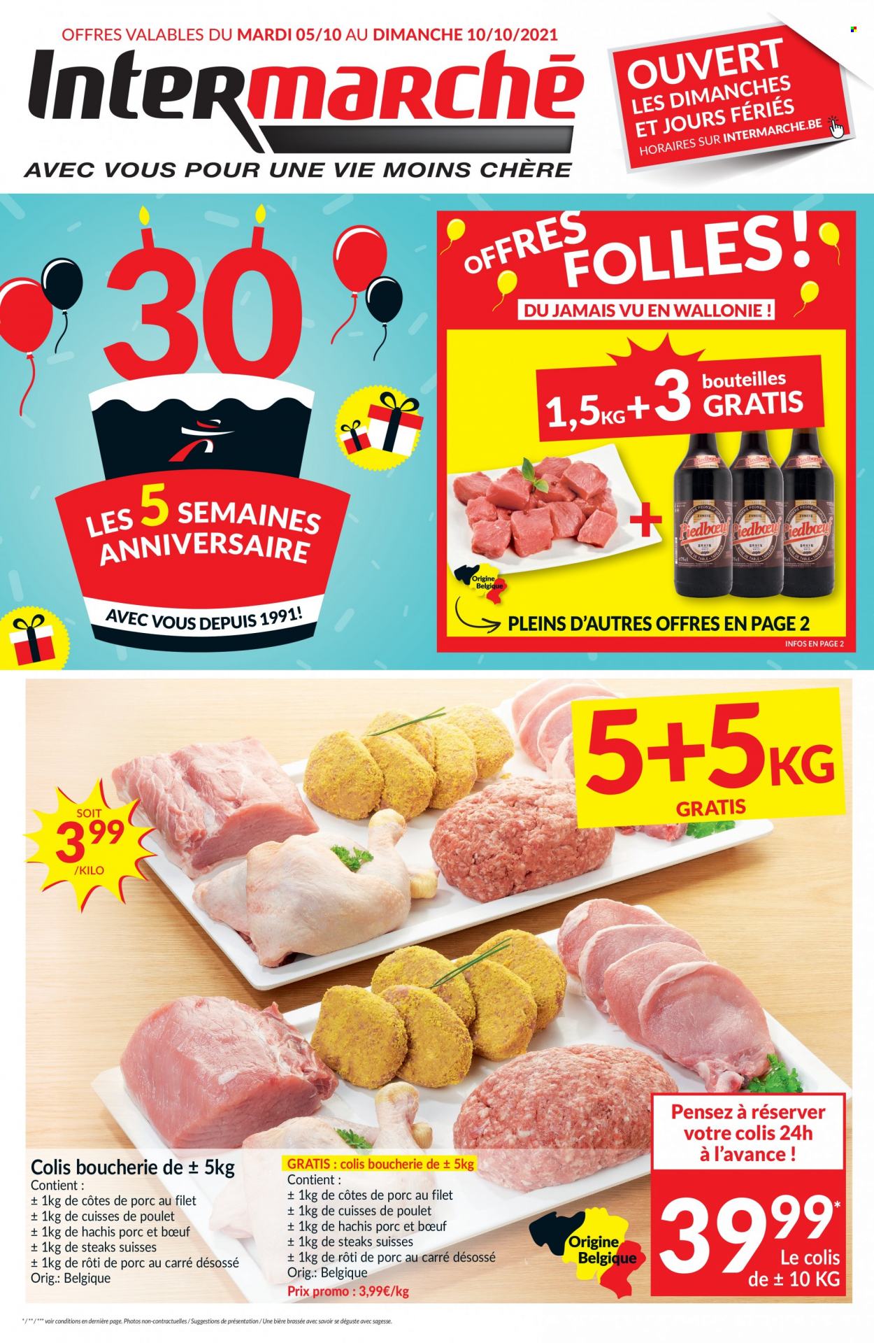 thumbnail - Catalogue Intermarché - 05/10/2021 - 10/10/2021 - Produits soldés - steak, côtes de porc, rôti de porc, viande de porc, cuisses de poulet, viande de poulet. Page 1.