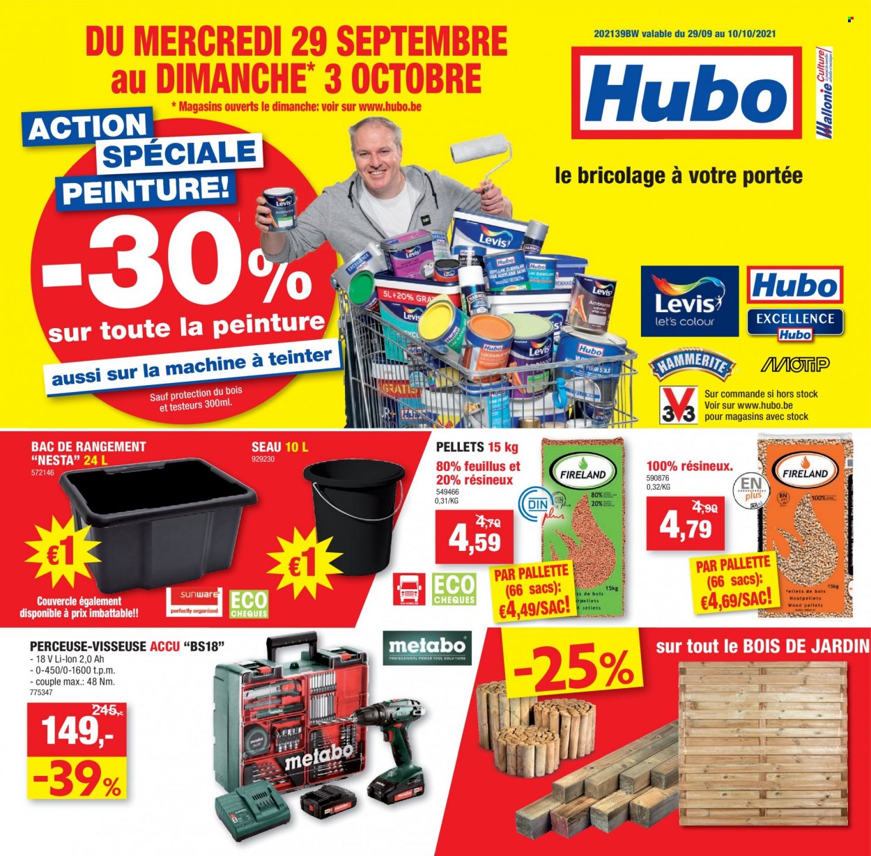 thumbnail - Catalogue Hubo - 29/09/2021 - 10/10/2021 - Produits soldés - perceuse, visseuse, sac. Page 1.