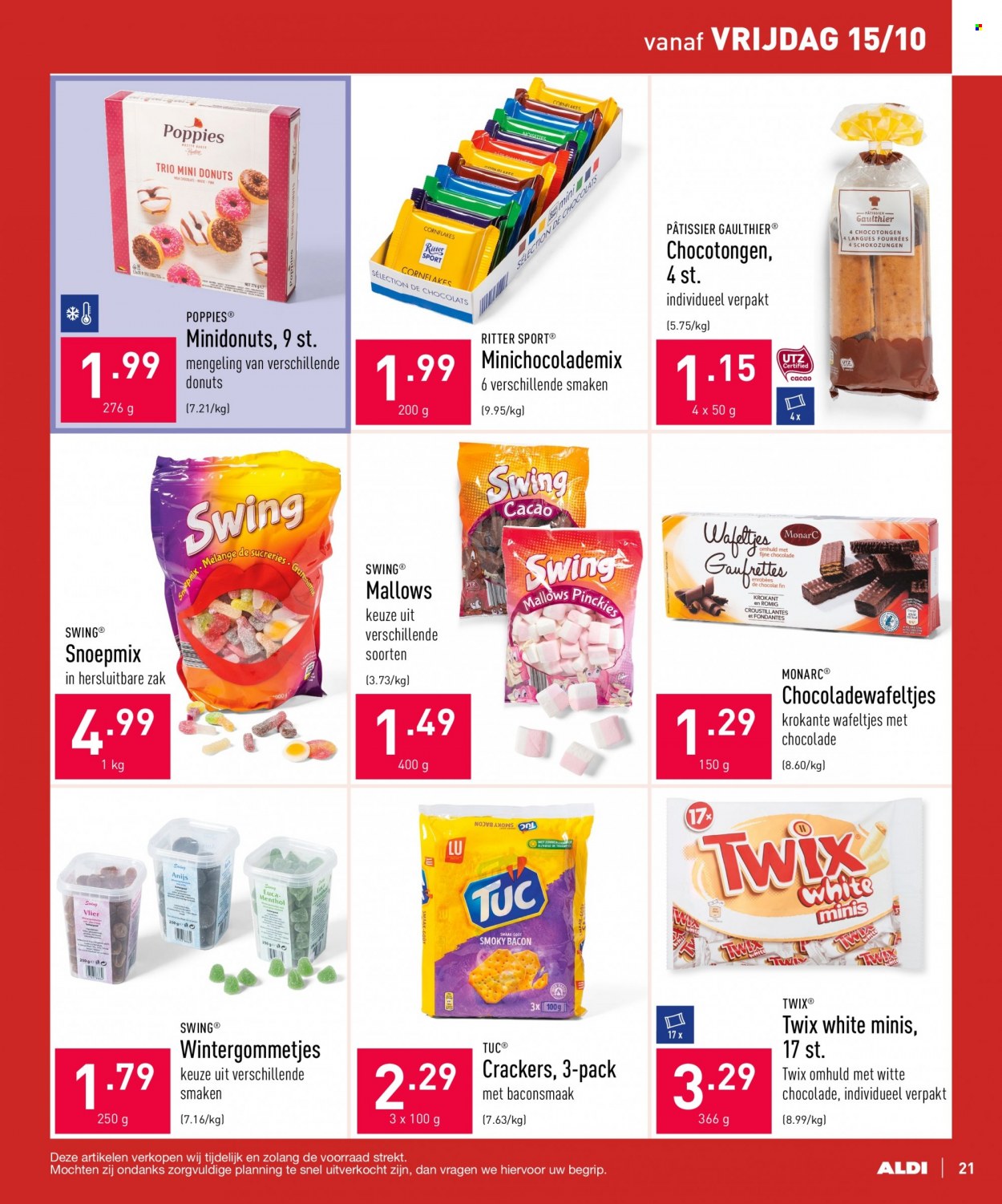 thumbnail - ALDI-aanbieding - 11/10/2021 - 22/10/2021 -  producten in de aanbieding - chocolade, witte chocolade, Ritter Sport, crackers. Pagina 21.