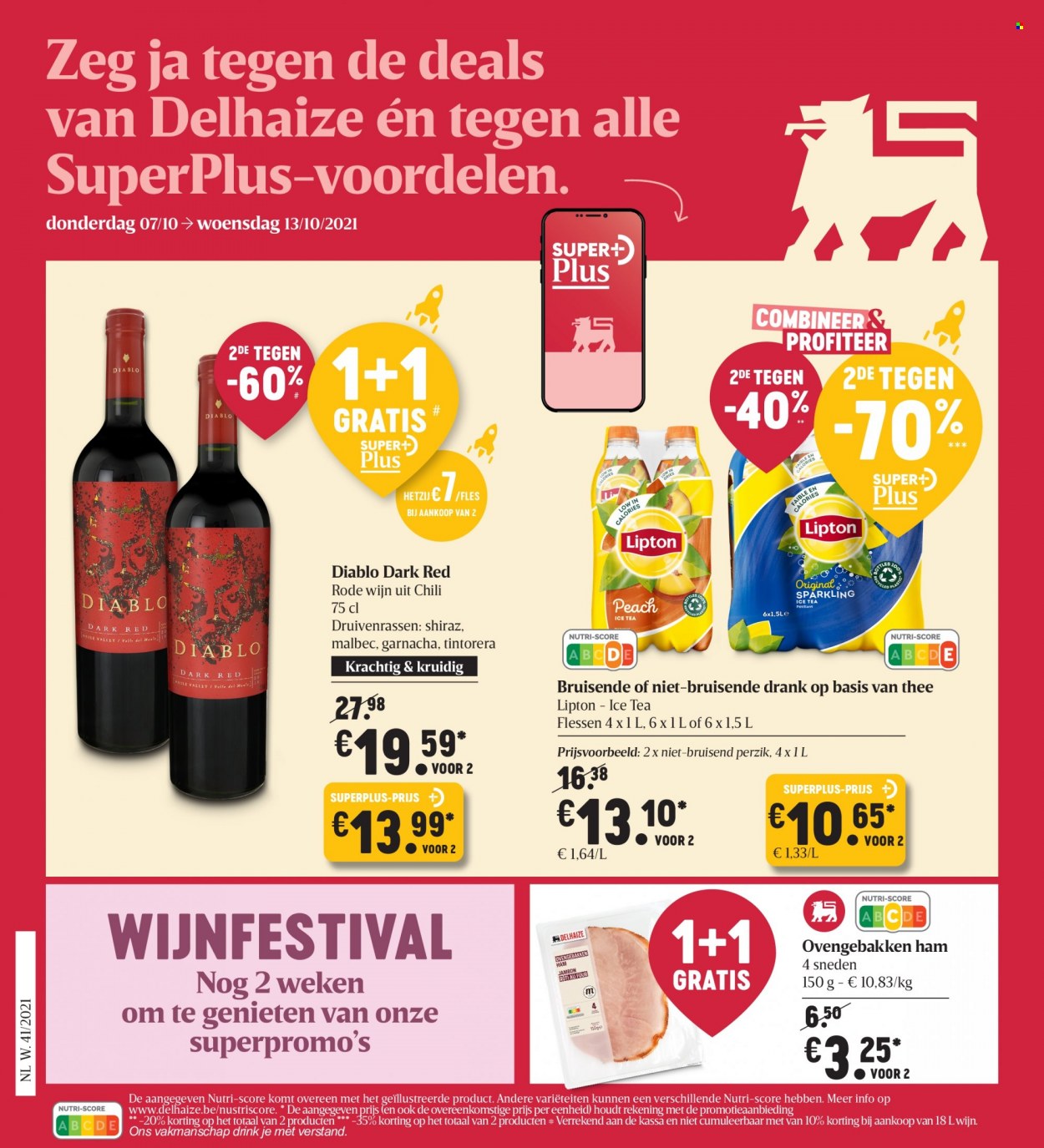 thumbnail - Catalogue Delhaize - 07/10/2021 - 13/10/2021 - Produits soldés - Lipton, thé glacé, vin rouge. Page 1.