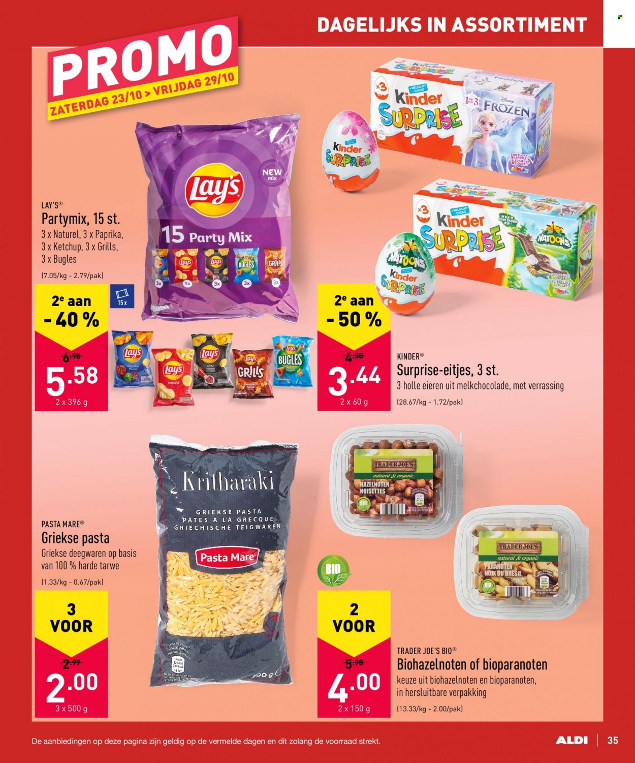 thumbnail - ALDI-aanbieding - 18/10/2021 - 23/10/2021 -  producten in de aanbieding - Frozen, melkchocolade, Kinder Surprise, Disney, Heinz, pasta, hazelnoten. Pagina 35.
