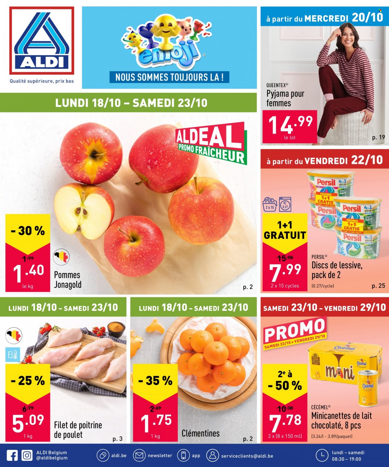 thumbnail - Catalogue ALDI - 18/10/2021 - 23/10/2021 - Produits soldés - pommes, clémentines, lessive, persil, pyjama. Page 1.