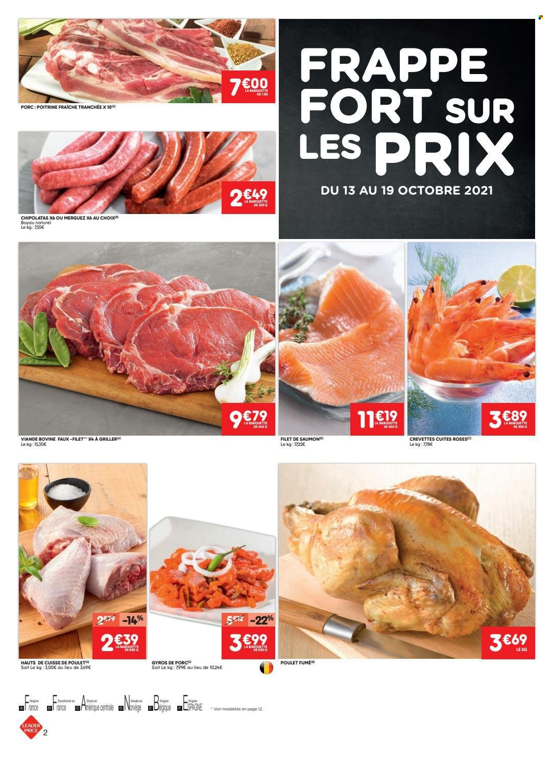 thumbnail - Catalogue Leader Price - 13/10/2021 - 19/10/2021 - Produits soldés - poulet, crevettes, merguez, chipolata. Page 2.