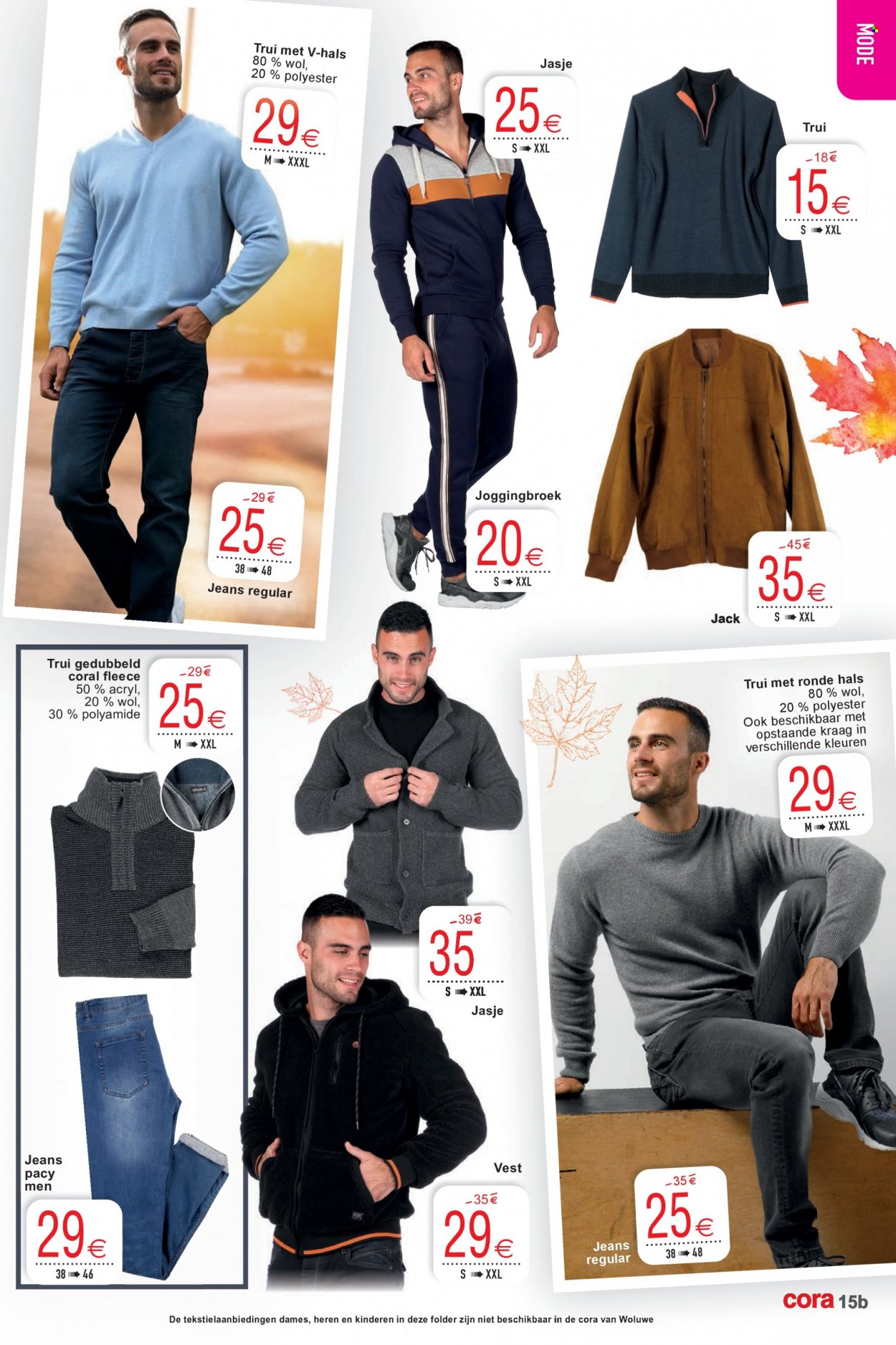 thumbnail - Cora-aanbieding - 19/10/2021 - 30/10/2021 -  producten in de aanbieding - joggingbroek, jeans, trui, vest. Pagina 15.