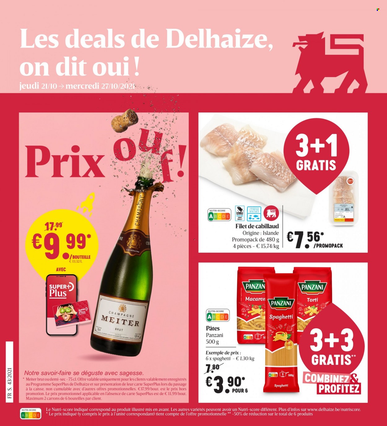 thumbnail - Catalogue Delhaize - 21/10/2021 - 27/10/2021 - Produits soldés - cabillaud, Panzani, pâtes. Page 1.