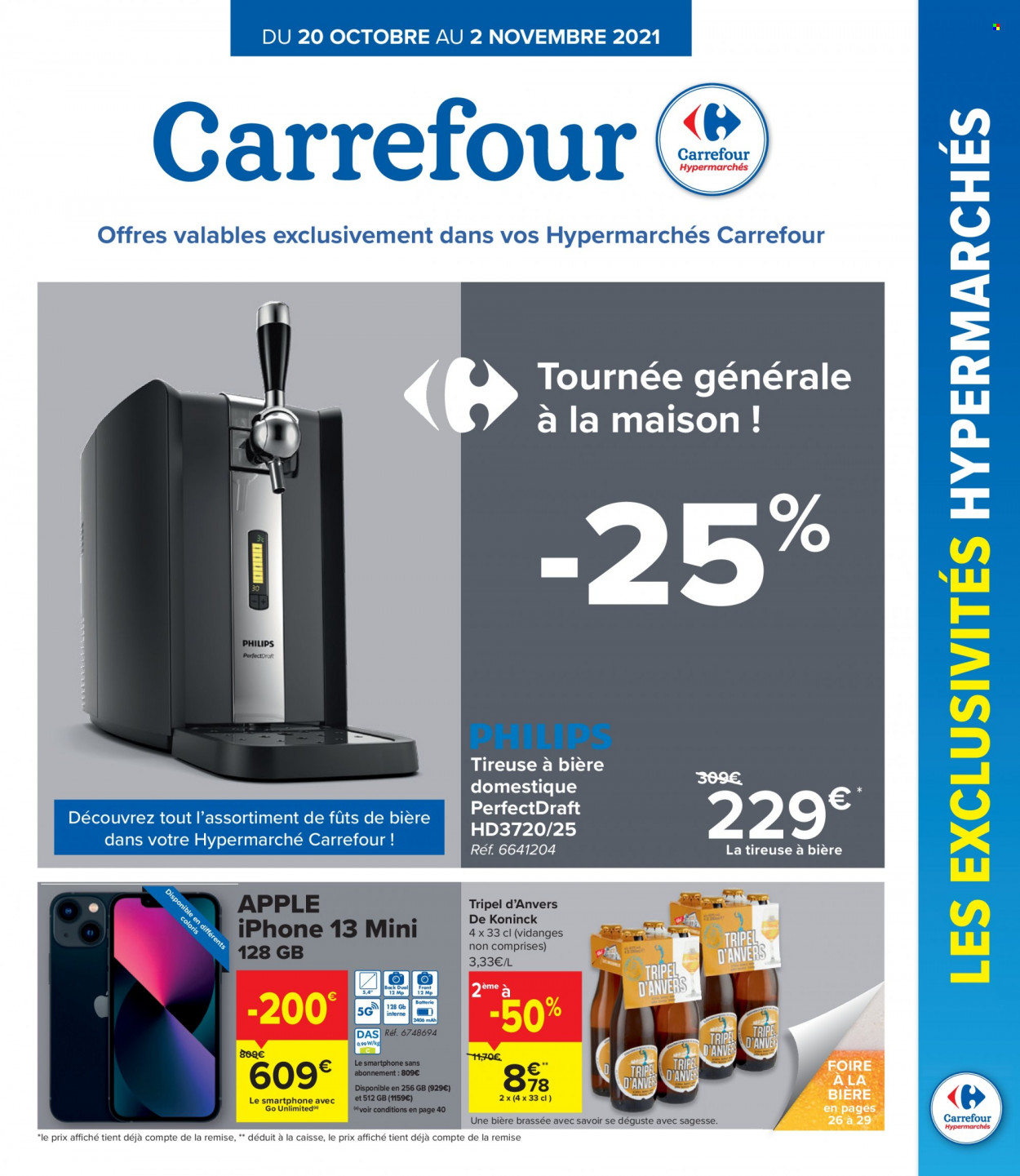 thumbnail - Catalogue Carrefour hypermarkt - 20/10/2021 - 02/11/2021 - Produits soldés - Apple, smartphone, iPhone, tireuse à bière. Page 1.