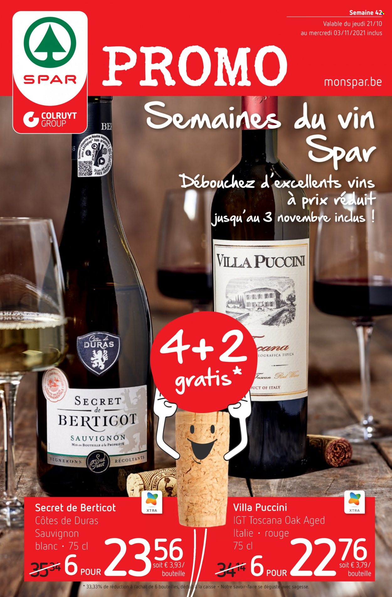 thumbnail - Catalogue SPAR - 21/10/2021 - 03/11/2021 - Produits soldés - vin blanc, alcool, Cabernet Sauvignon, Sauvignon Blanc. Page 1.