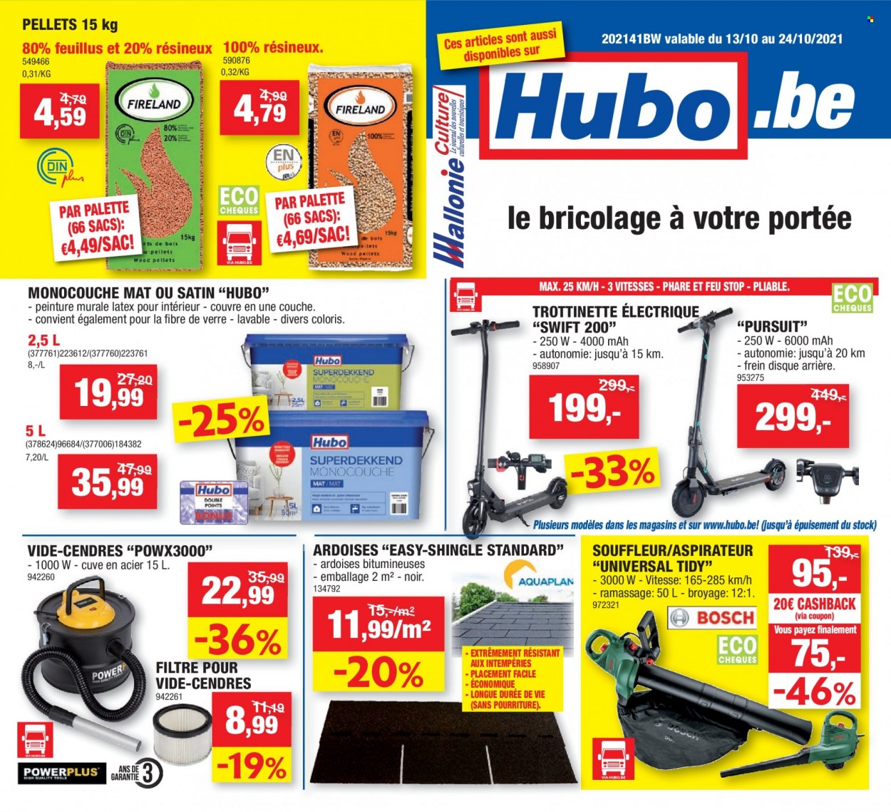 thumbnail - Catalogue Hubo - 13/10/2021 - 24/10/2021 - Produits soldés - aspirateur, trottinette, trottinette électrique, sac. Page 1.