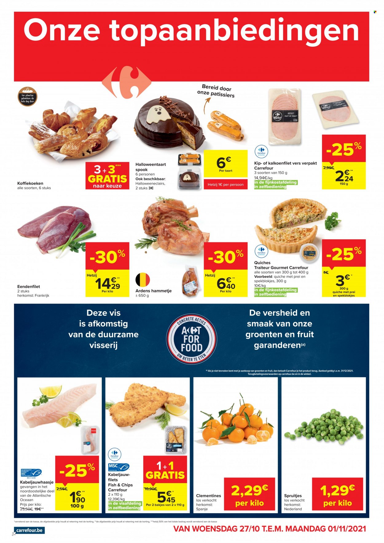 thumbnail - Carrefour market-aanbieding - 27/10/2021 - 01/11/2021 -  producten in de aanbieding - prei, spruitjes, kalkoenfilet, chips. Pagina 1.