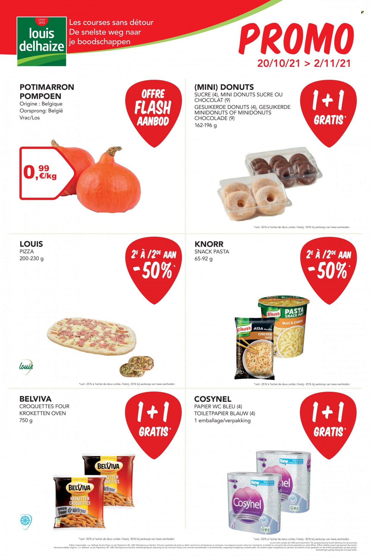 thumbnail - Louis Delhaize-aanbieding - 20/10/2021 - 02/11/2021 -  producten in de aanbieding - pompoen, Knorr, pizza, chocolade, pasta. Pagina 1.