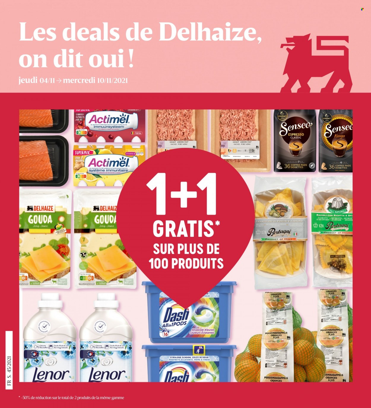thumbnail - Catalogue Delhaize - 04/11/2021 - 10/11/2021 - Produits soldés - épinard, cèpes, truffe, viande de veau, ravioli, Actimel, Senseo, vitamine D. Page 1.