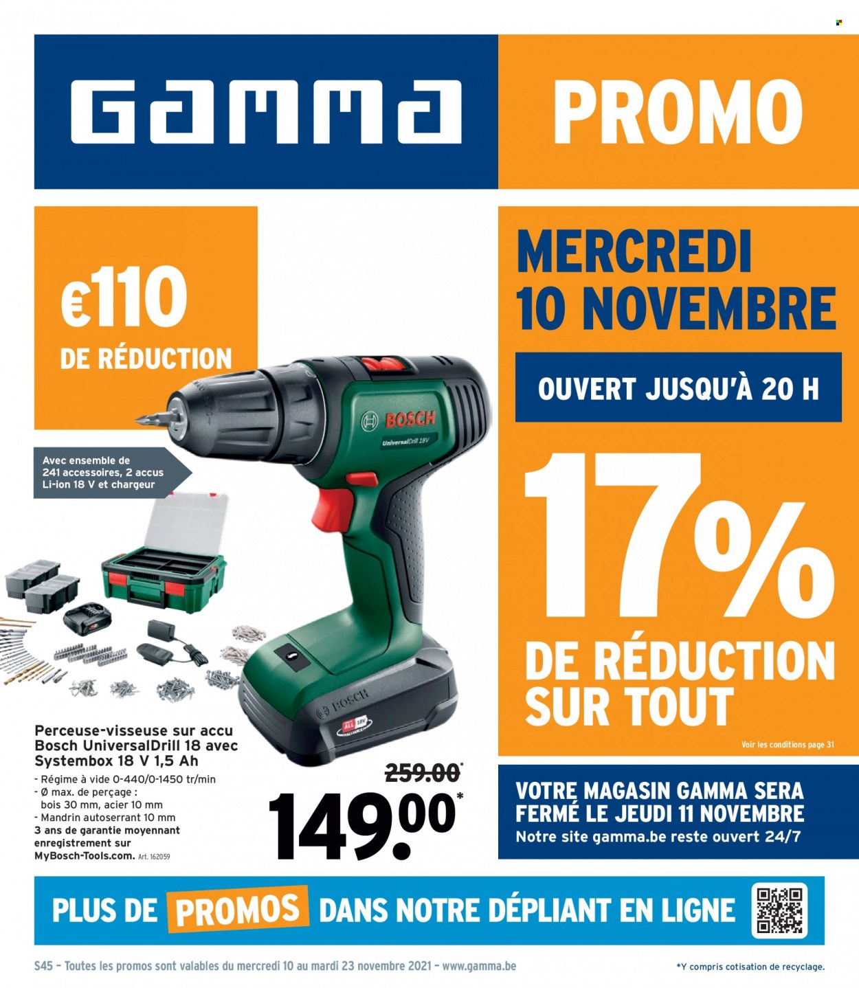 thumbnail - Catalogue Gamma - 10/11/2021 - 23/11/2021 - Produits soldés - Bosch, perceuse, visseuse. Page 1.