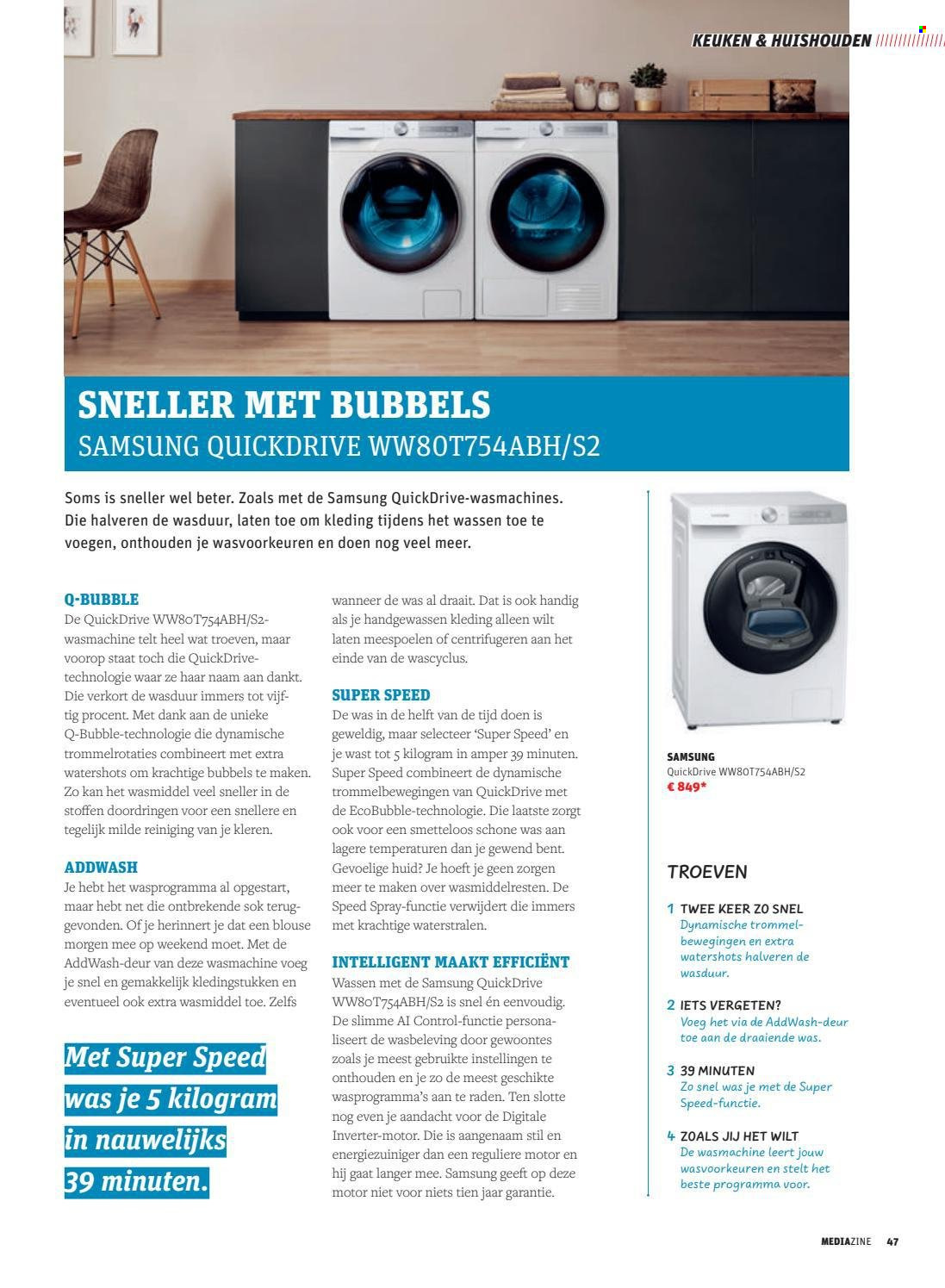 thumbnail - MediaMarkt-aanbieding - 01/10/2021 - 30/11/2021 -  producten in de aanbieding - Samsung, wasmachine, ecobubble. Pagina 47.