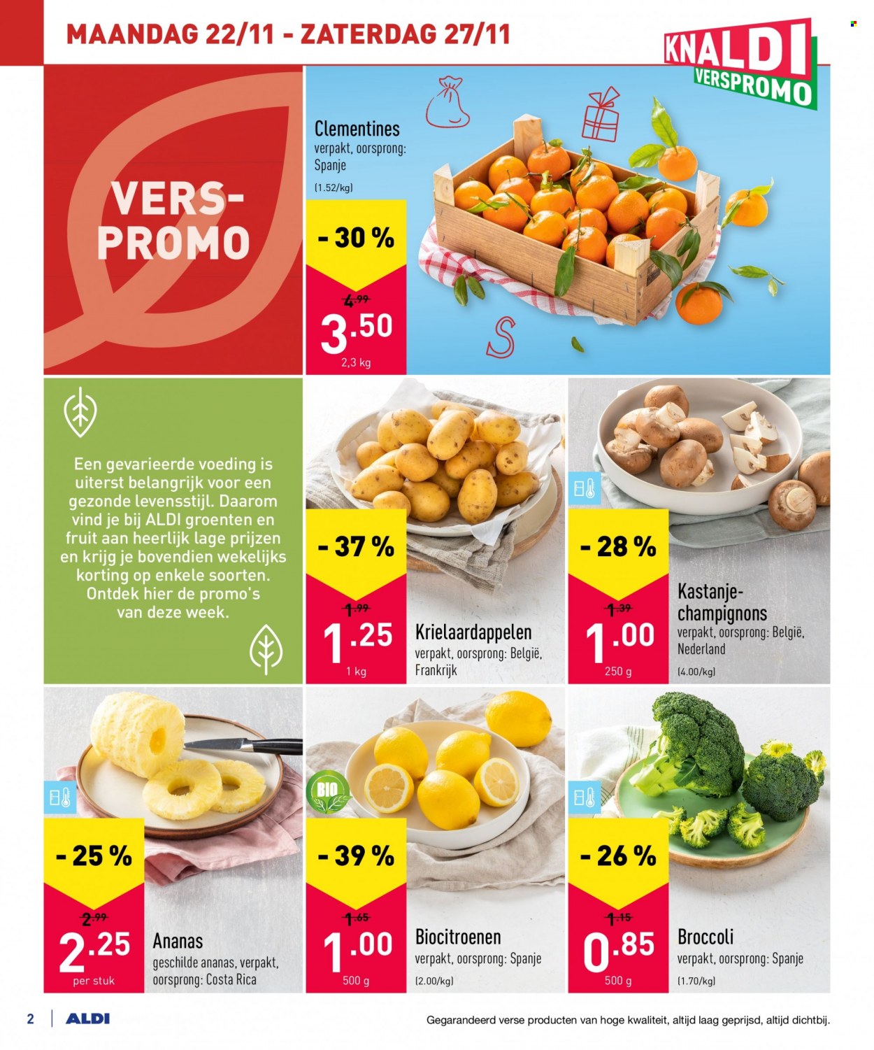 thumbnail - Catalogue ALDI - 22/11/2021 - 27/11/2021 - Produits soldés - ananas, clémentines, champignon. Page 2.