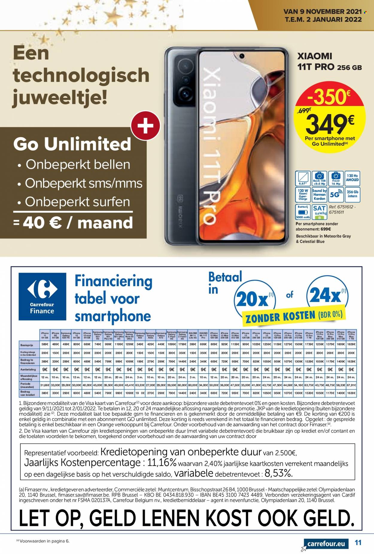 thumbnail - Carrefour hypermarkt-aanbieding - 09/11/2021 - 02/01/2022 -  producten in de aanbieding - Samsung, smartphone, iPhone, iPhone SE, iPhone 11, iPhone 13. Pagina 11.