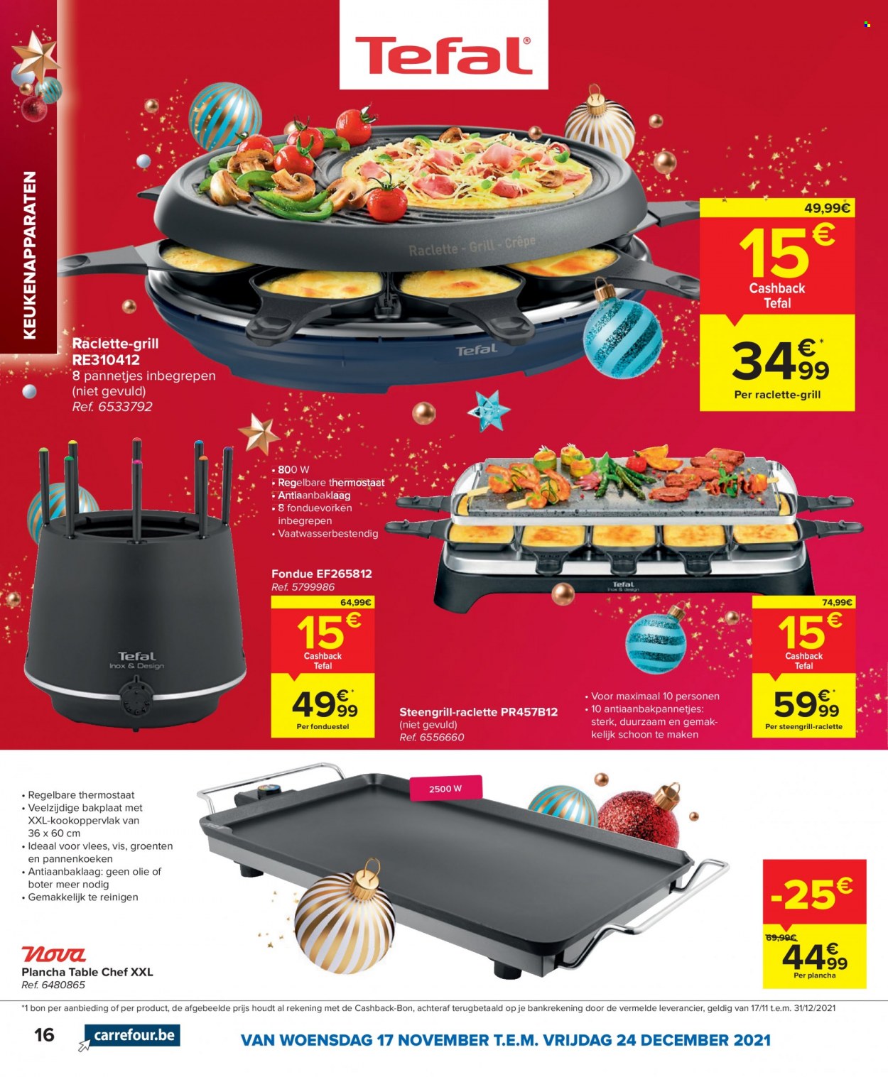 thumbnail - Carrefour hypermarkt-aanbieding - 17/11/2021 - 24/12/2021 -  producten in de aanbieding - Raclette, bakplaat, Tefal, grill. Pagina 16.
