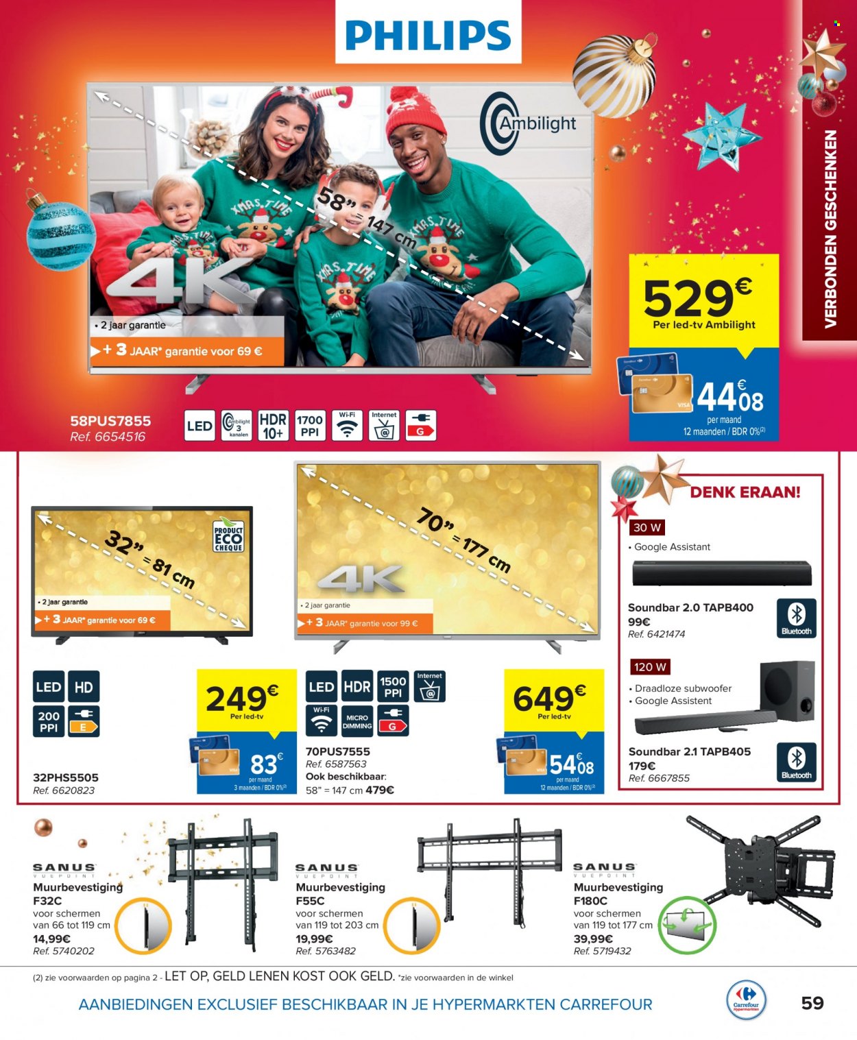 thumbnail - Carrefour hypermarkt-aanbieding - 17/11/2021 - 24/12/2021 -  producten in de aanbieding - TV, soundbar, subwoofer. Pagina 59.