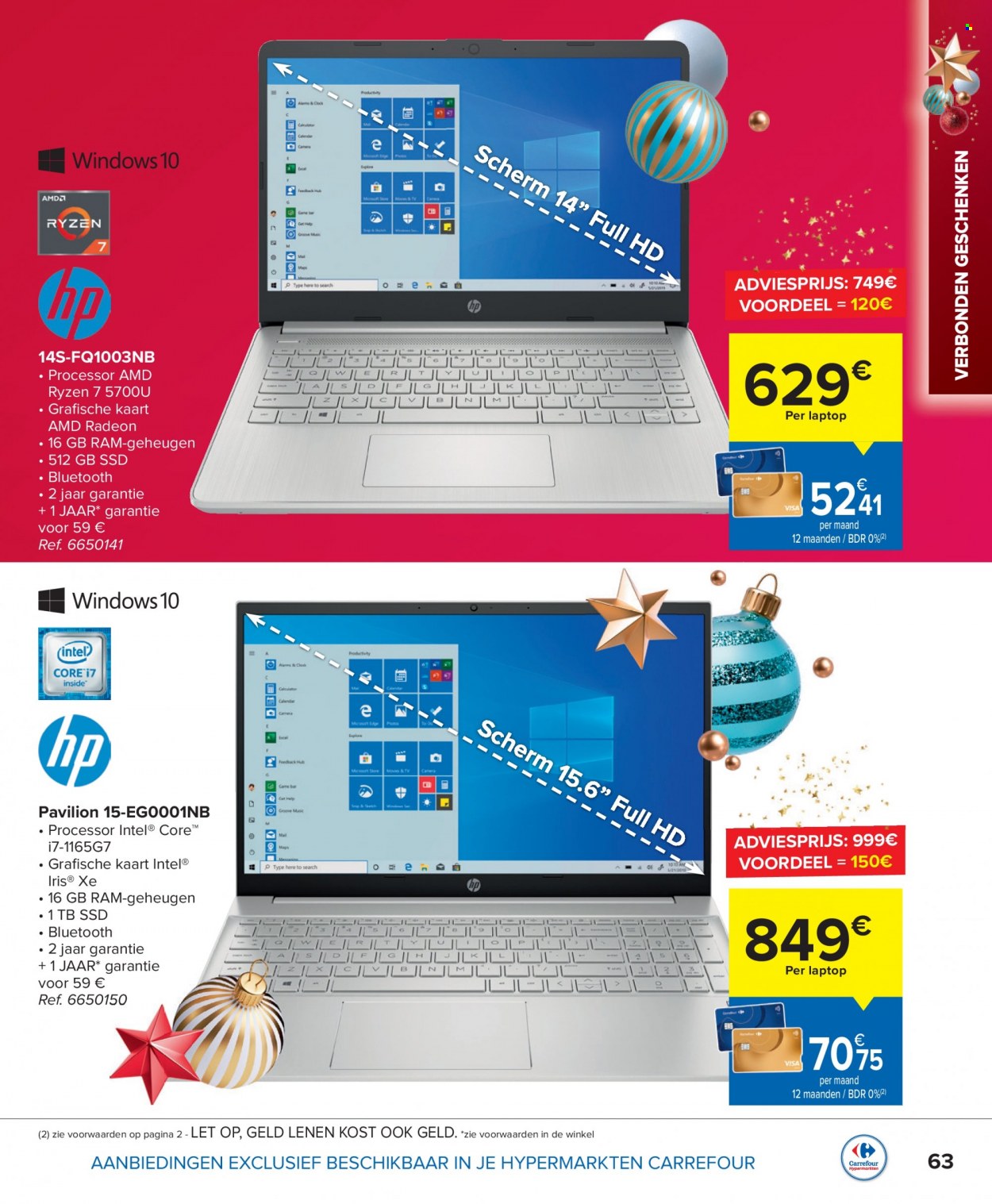 thumbnail - Carrefour hypermarkt-aanbieding - 17/11/2021 - 24/12/2021 -  producten in de aanbieding - HP, laptop, grafische kaart, Intel, SSD, AMD Radeon, TV, full hd. Pagina 63.