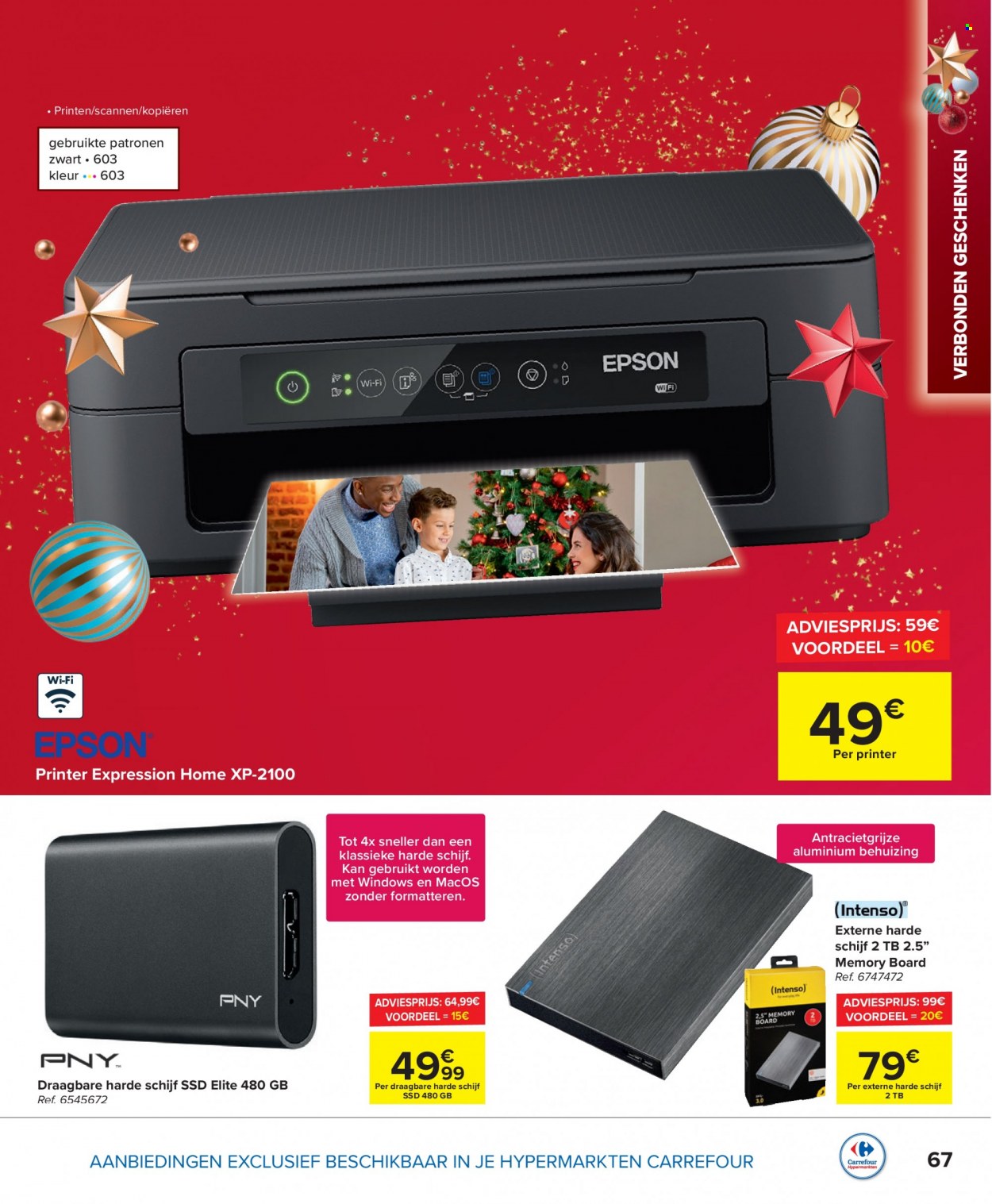 thumbnail - Carrefour hypermarkt-aanbieding - 17/11/2021 - 24/12/2021 -  producten in de aanbieding - externe harde schijf, SSD, printer. Pagina 67.