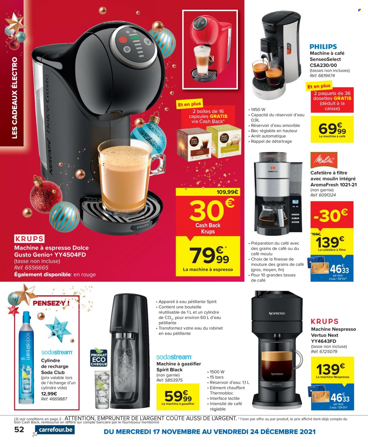 thumbnail - Carrefour hypermarkt-aanbieding - 17/11/2021 - 24/12/2021 -  producten in de aanbieding - Dolce Gusto, Nespresso, Espresso, Krups. Pagina 52.