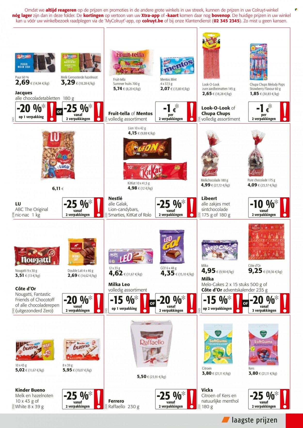 thumbnail - Colruyt-aanbieding - 17/11/2021 - 30/11/2021 -  producten in de aanbieding - citroen, Milka, melk, chocolade, melkchocolade, pure chocolade, Raffaello, Nestlé, Smarties, Ferrero Rocher, hazelnoten, Vicks. Pagina 5.