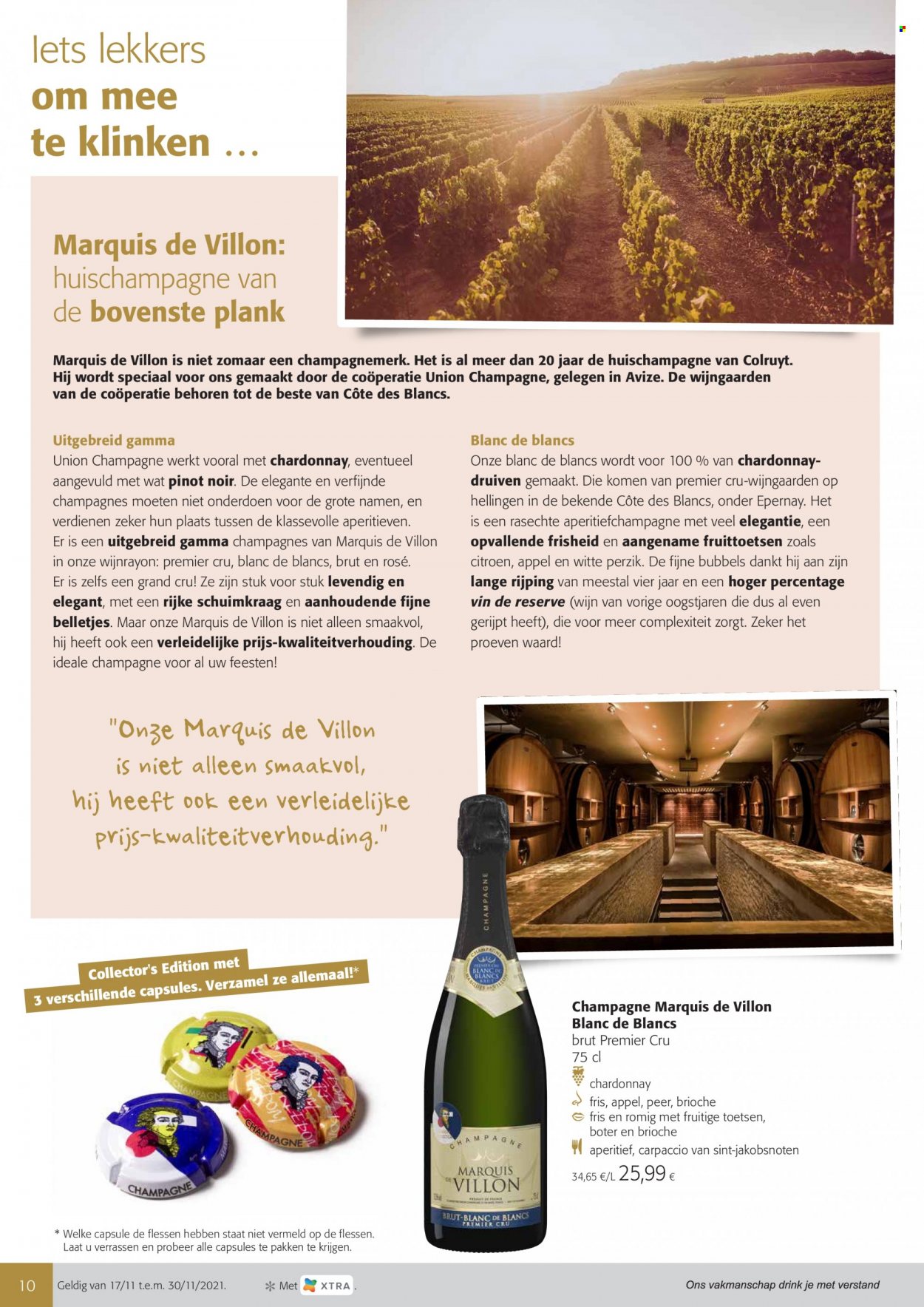 thumbnail - Colruyt-aanbieding - 17/11/2021 - 30/11/2021 -  producten in de aanbieding - brioche, citroen, peer, perzik, carpaccio, champagne, Chardonnay, Pinot Noir, wijn, Gamma. Pagina 1.