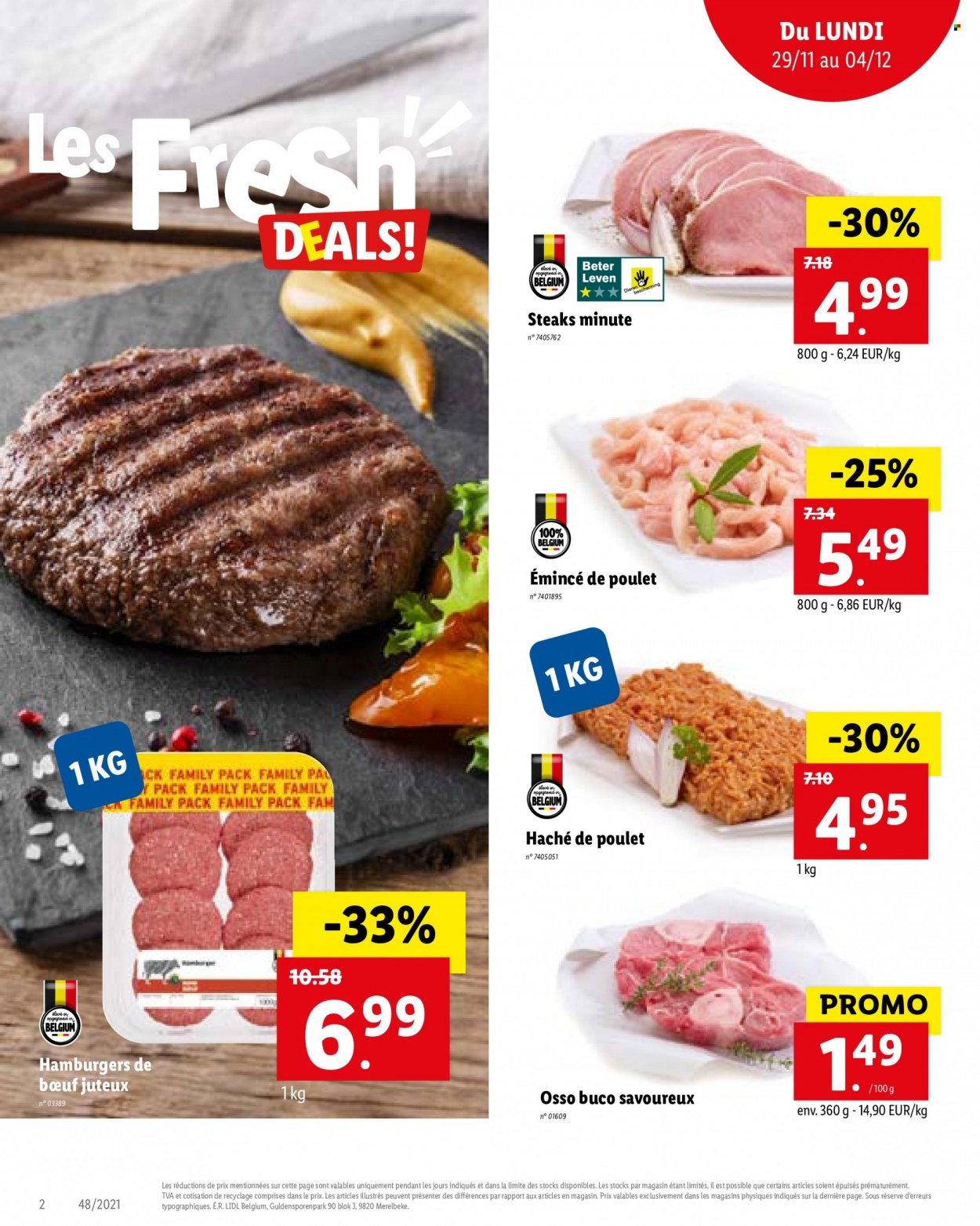 thumbnail - Catalogue Lidl - 29/11/2021 - 04/12/2021 - Produits soldés - steak, osso buco, émincé de poulet. Page 2.