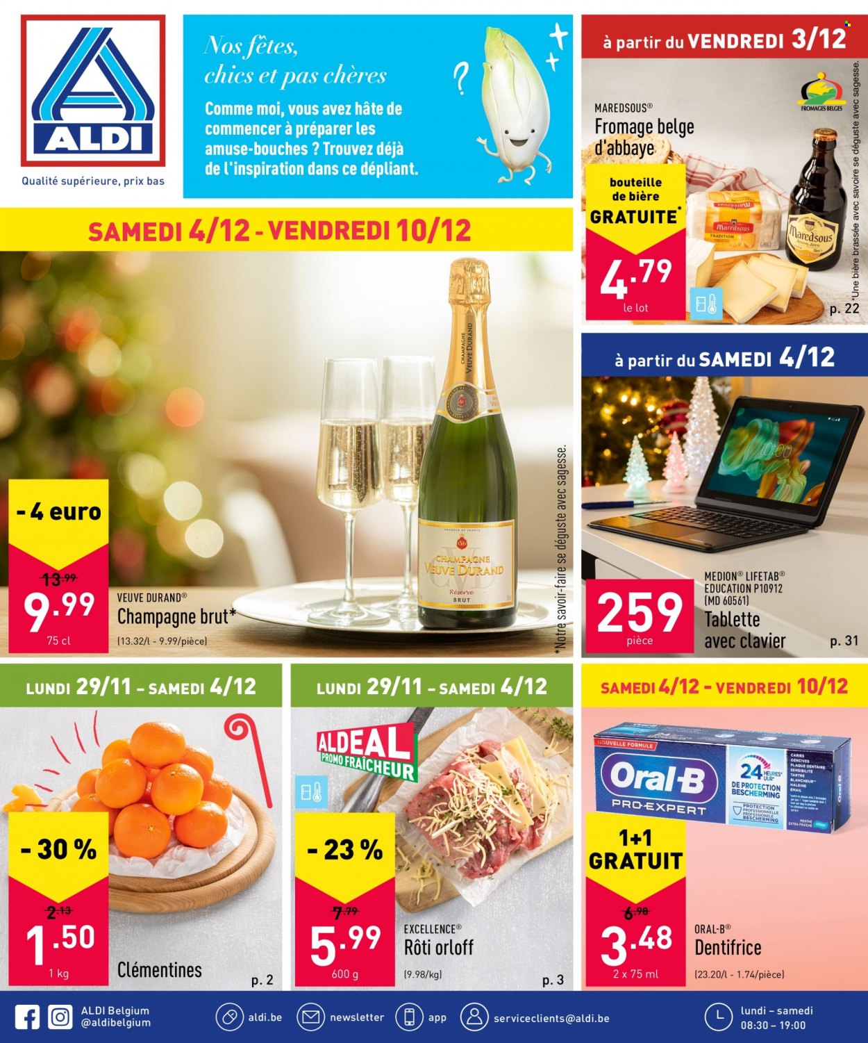 thumbnail - Catalogue ALDI - 29/11/2021 - 10/12/2021 - Produits soldés - clémentines, fromage, champagne. Page 1.
