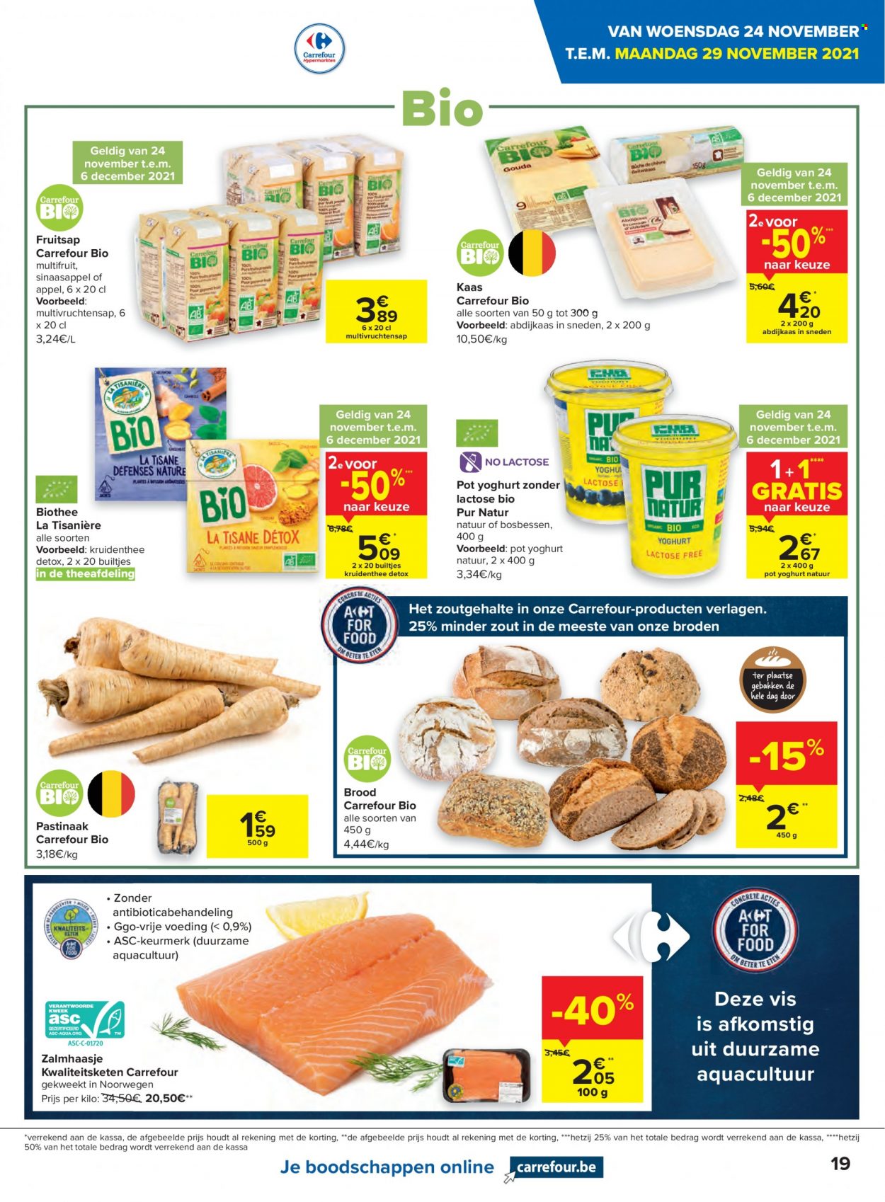thumbnail - Carrefour hypermarkt-aanbieding - 24/11/2021 - 06/12/2021 -  producten in de aanbieding - brood, pastinaak, sinaasappels, kaas, yoghurt. Pagina 19.