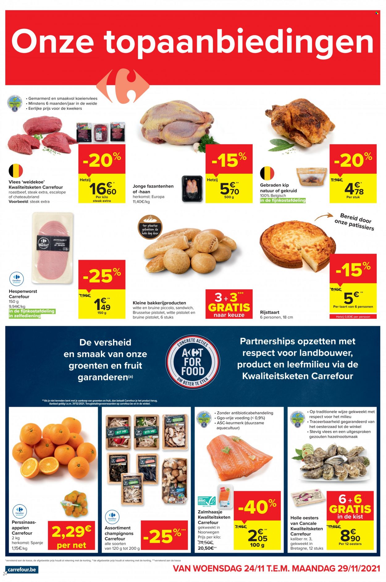 thumbnail - Catalogue Carrefour market - 24/11/2021 - 29/11/2021 - Produits soldés - steak, escalope, champignon, sandwich. Page 1.